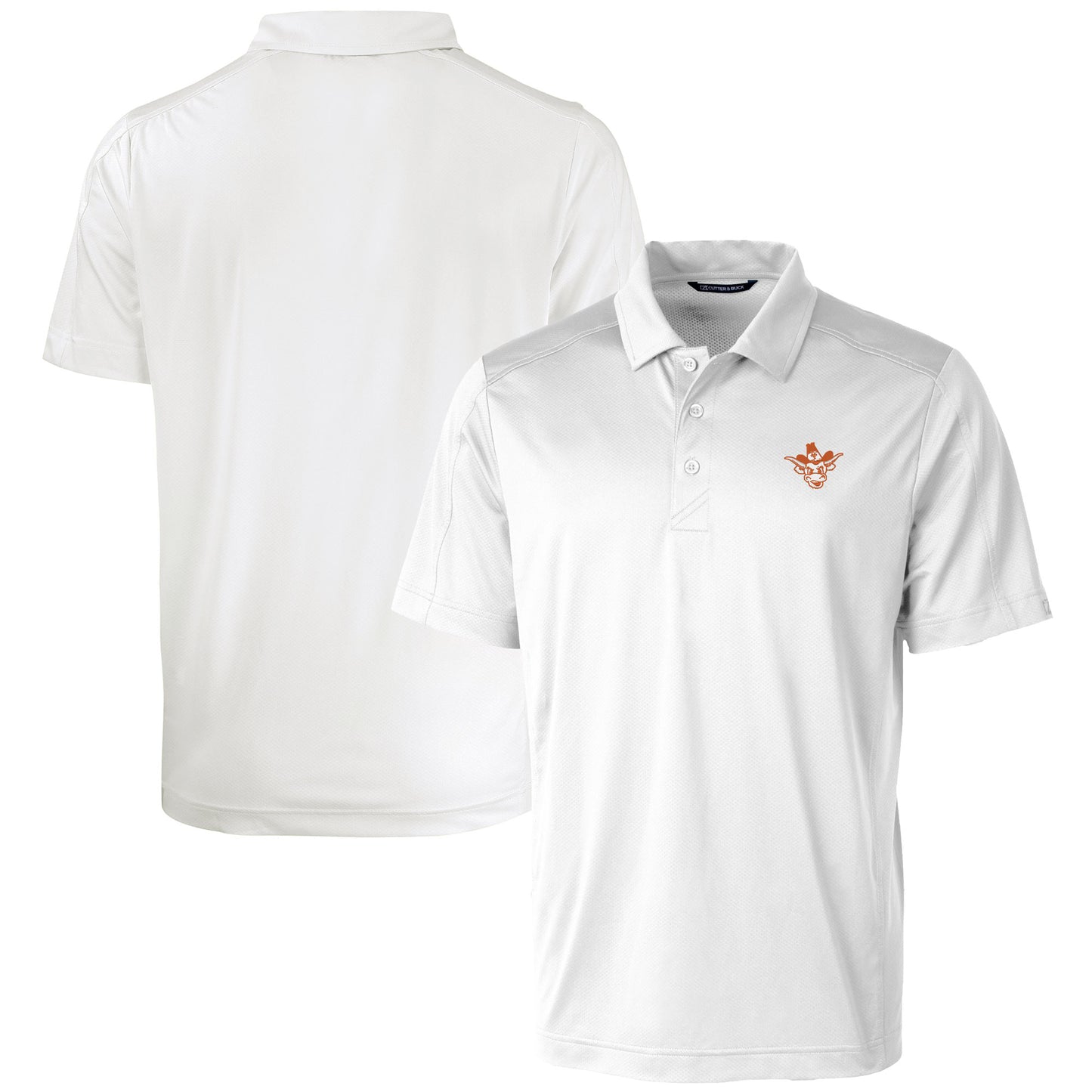 Men's Cutter & Buck White Texas Longhorns Vault Prospect Textured Stretch Polo