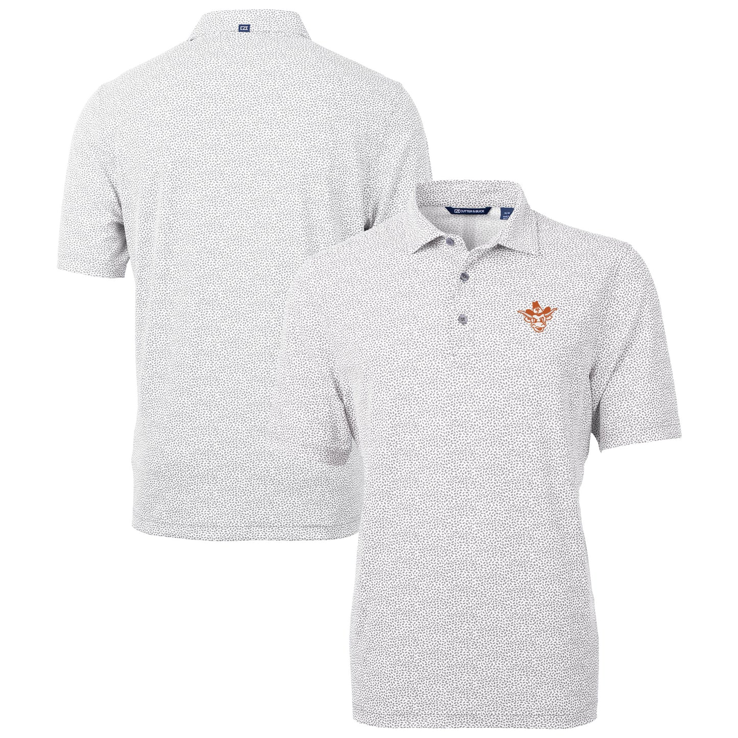 Men's Cutter & Buck Gray Texas Longhorns Vault DryTec Virtue Eco Pique Botanical Print Recycled Polo