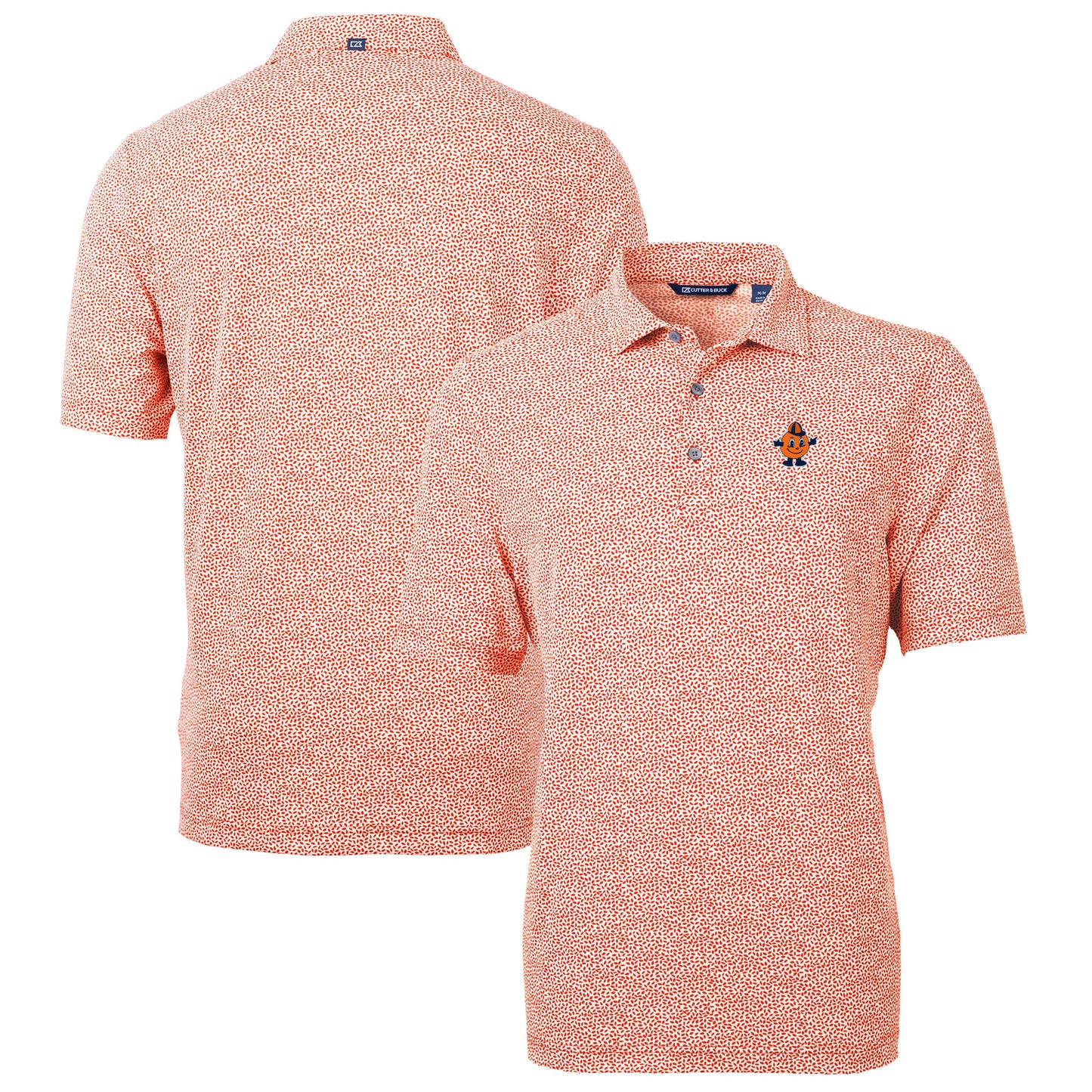 Men's Cutter & Buck Orange Syracuse Orange Vault DryTec Virtue Eco Pique Botanical Print Recycled Polo