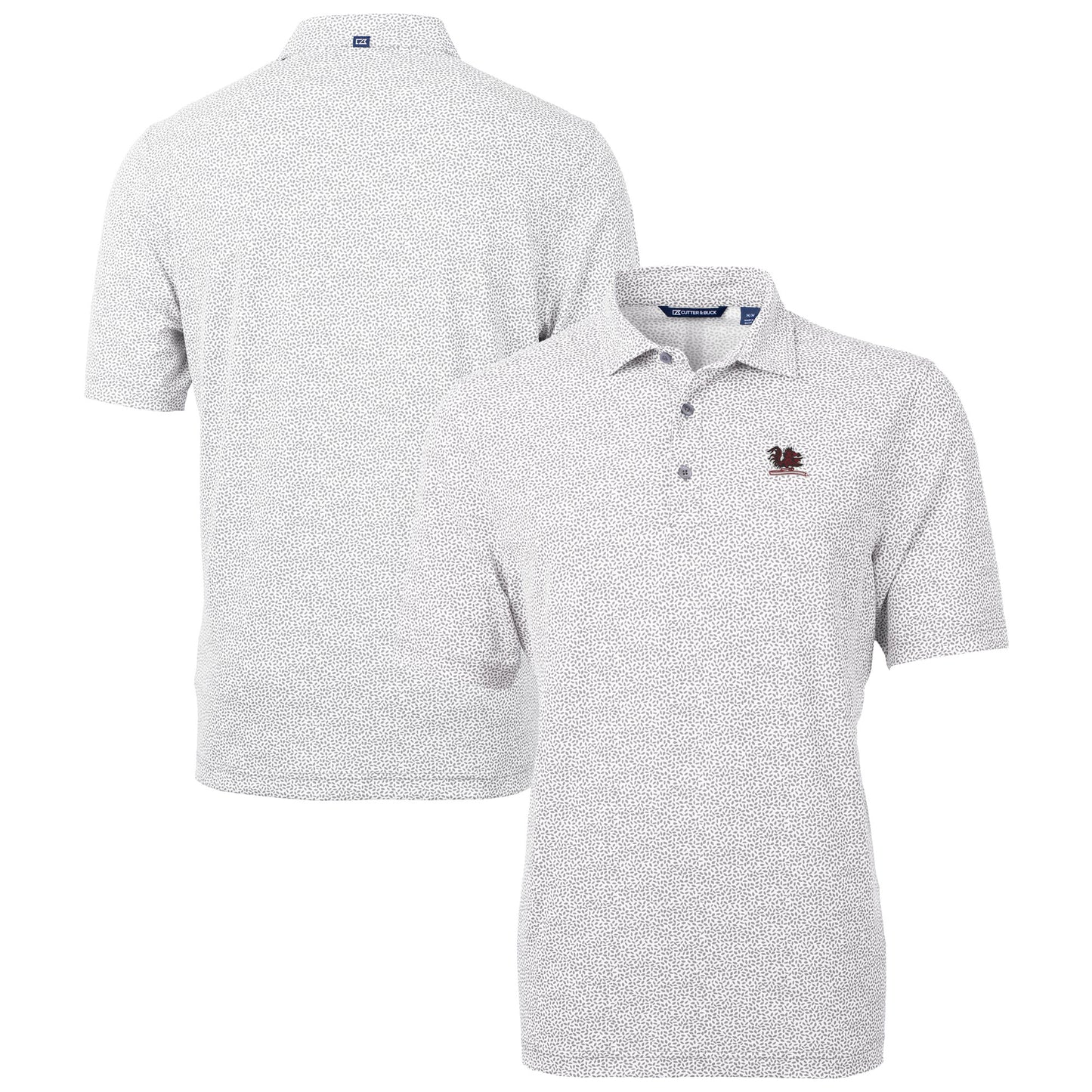 Men's Cutter & Buck Gray South Carolina Gamecocks Vault DryTec Virtue Eco Pique Botanical Print Recycled Polo
