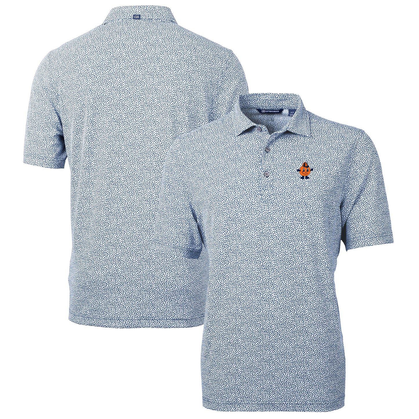 Men's Cutter & Buck Navy Syracuse Orange Vault DryTec Virtue Eco Pique Botanical Print Recycled Polo
