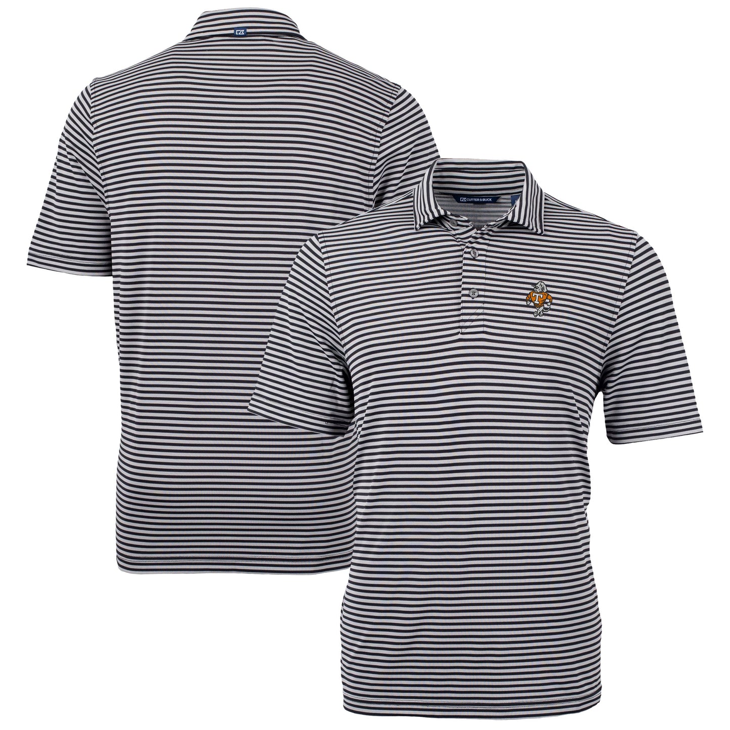 Men's Cutter & Buck Black Tennessee Volunteers Vault DryTec Virtue Eco Pique Stripe Recycled Polo