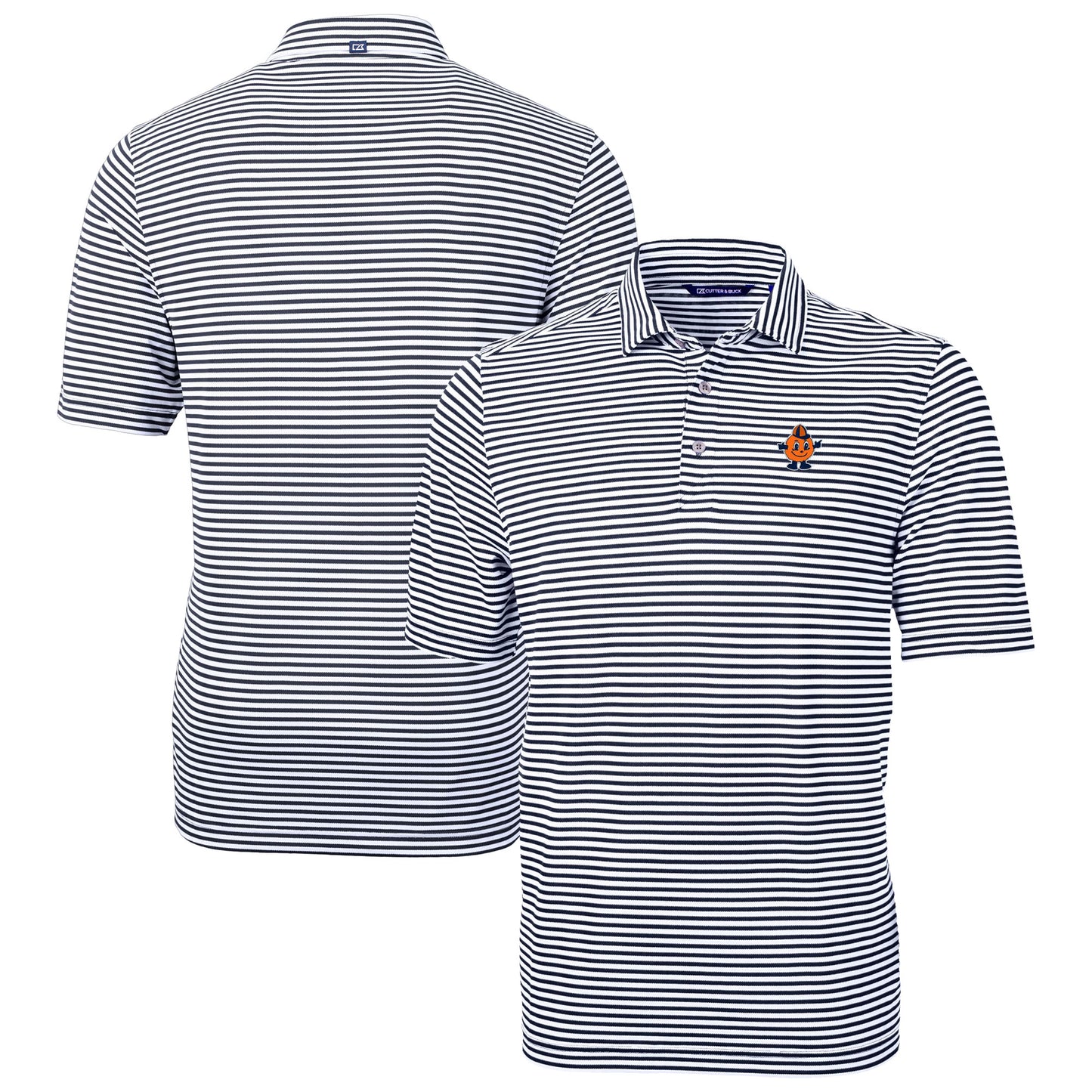 Men's Cutter & Buck Navy Syracuse Orange Vault DryTec Virtue Eco Pique Stripe Recycled Polo