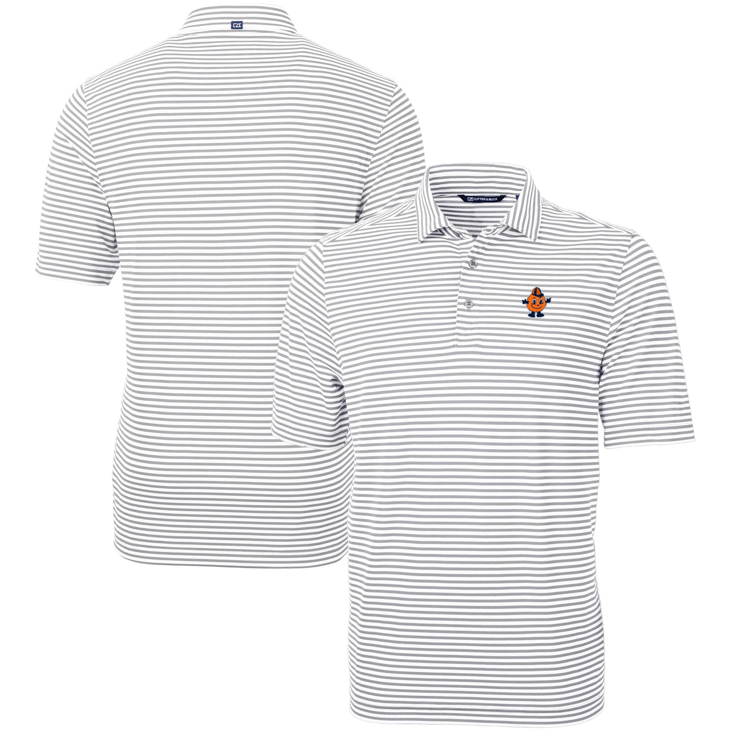 Men's Cutter & Buck Gray Syracuse Orange Vault DryTec Virtue Eco Pique Stripe Recycled Polo