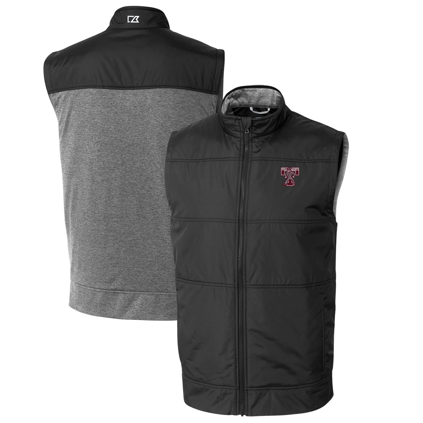 Men's Cutter & Buck Black Texas A&M Aggies Big & Tall Stealth Hybrid Quilted Full-Zip DryTec Windbreaker Vest
