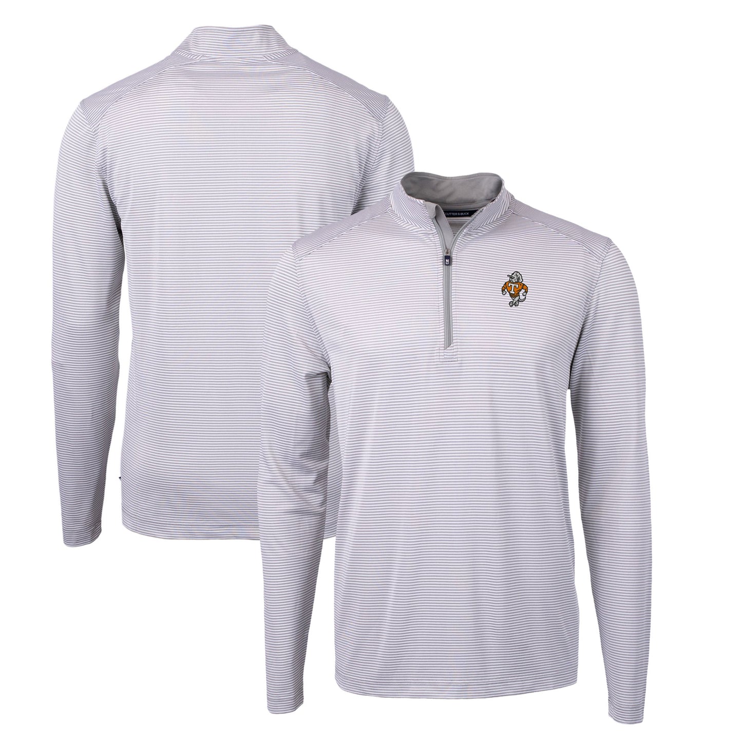 Men's Cutter & Buck Gray Tennessee Volunteers Big & Tall Virtue Eco Pique Micro Stripe Recycled Quarter-Zip DryTec Top