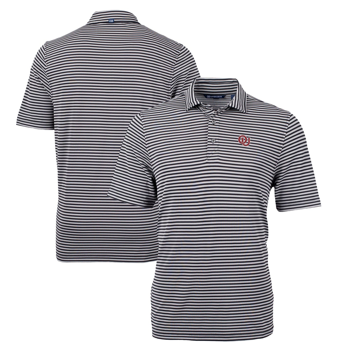 Men's Cutter & Buck Black Oklahoma Sooners Big & Tall Virtue Eco Pique Stripe Recycled DryTec Polo