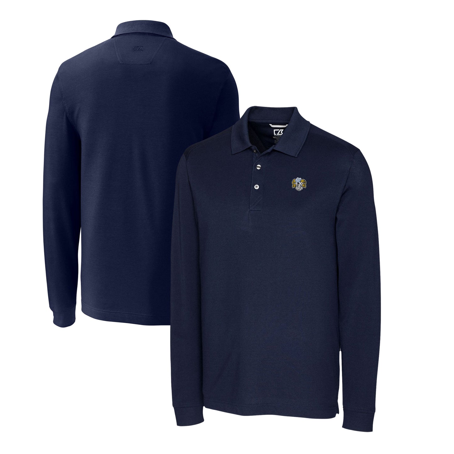 Men's Cutter & Buck Navy North Carolina Tar Heels Big & Tall Tri-Blend Pique Long Sleeve DryTec Polo