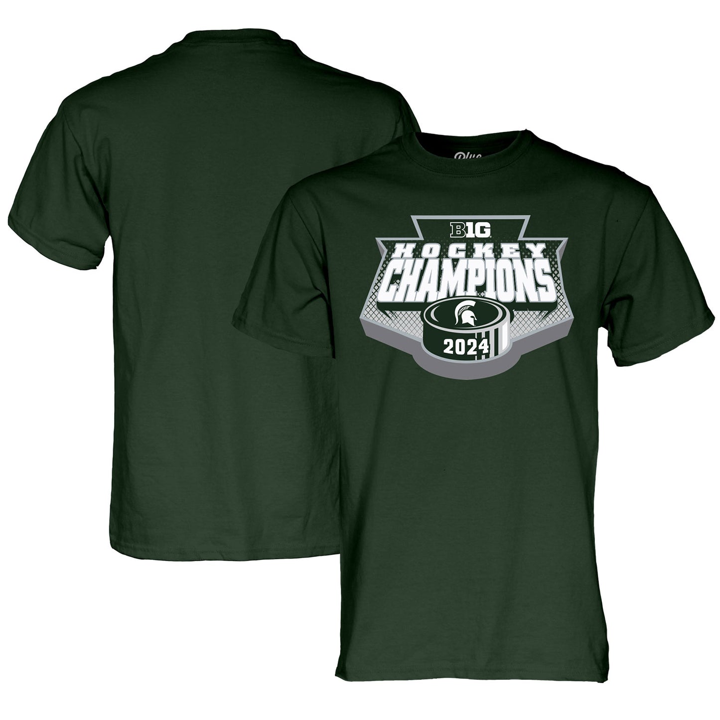 Unisex Blue 84 Green Michigan State Spartans 2024 Big Ten Men's Ice Hockey Regular Season Champions Locker Room T-Shirt