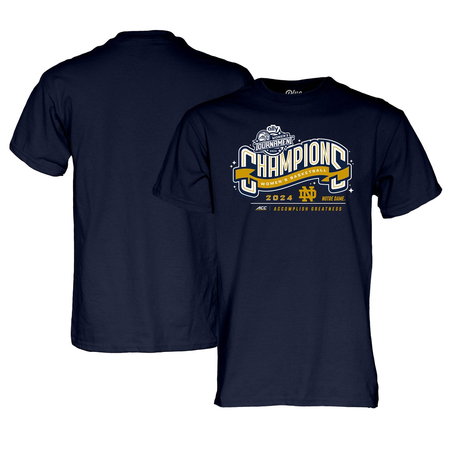 Unisex Blue 84 Navy Notre Dame Fighting Irish 2024 ACC Women's Basketball Conference Tournament Champions Locker Room T-Shirt