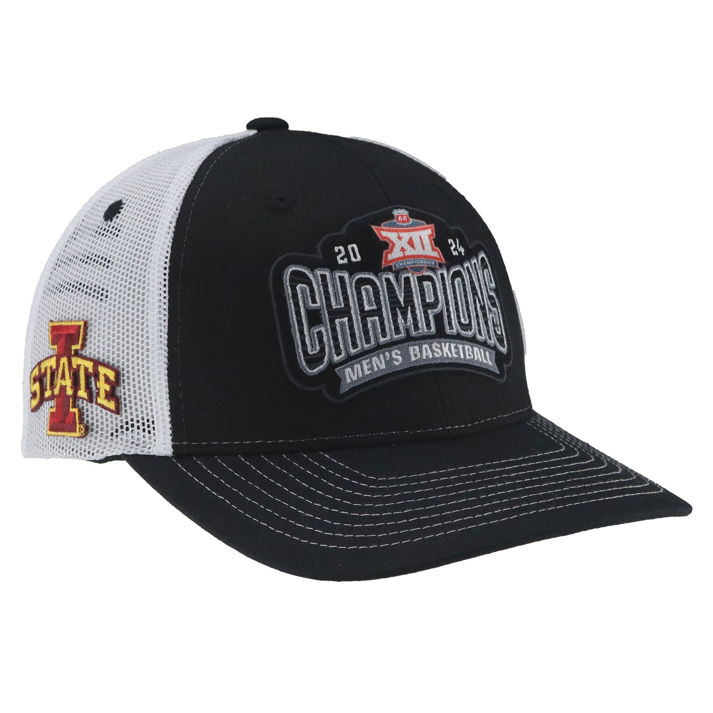 Men's Zephyr Black Iowa State Cyclones 2024 Big 12 Men's Basketball Conference Tournament Champions Locker Room Adjustable Trucker Hat