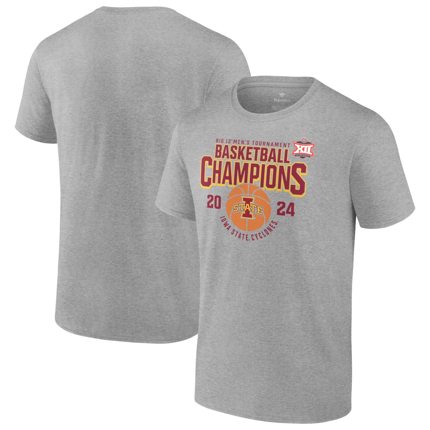 Men's Heather Gray Iowa State Cyclones 2024 Big 12 Men's Basketball Conference Tournament Champions T-Shirt