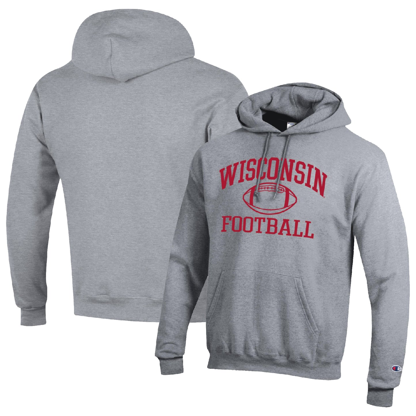 Men's Champion Heather Gray Wisconsin Badgers Football Icon Pullover Hoodie