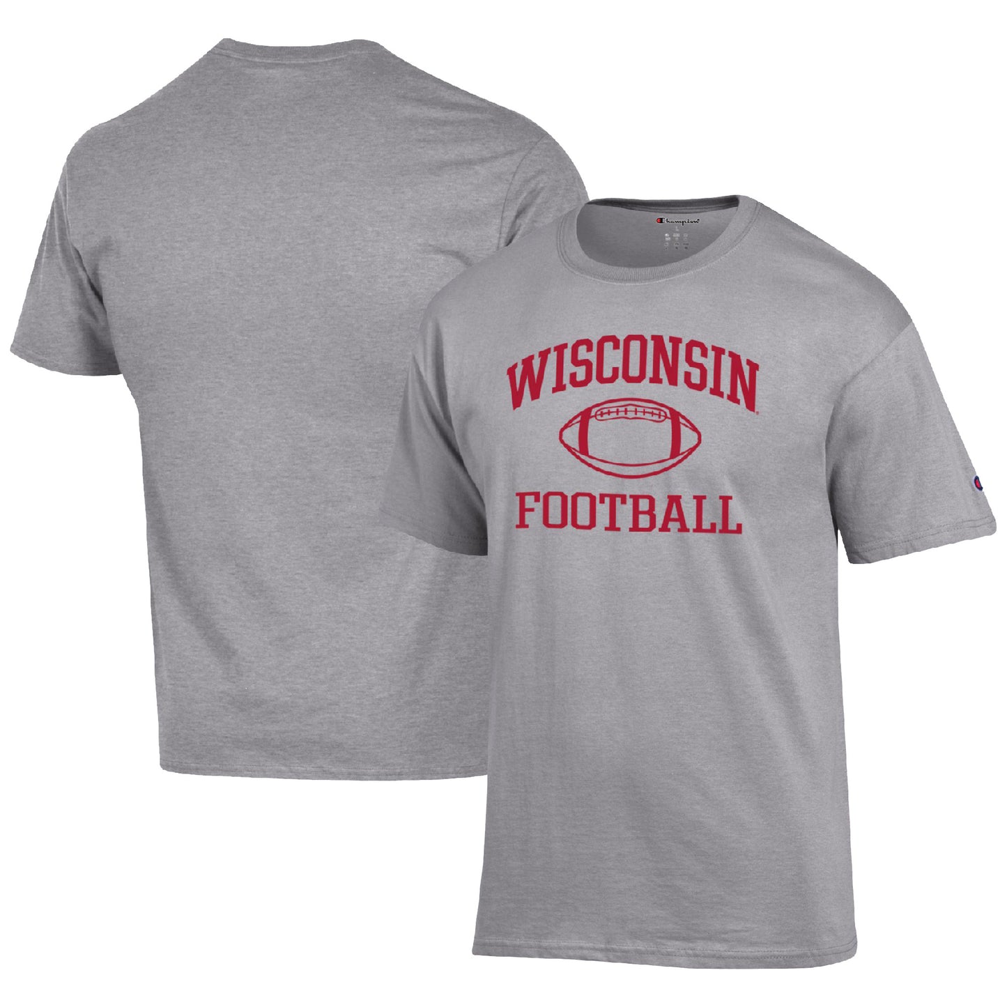 Men's Champion Heather Gray Wisconsin Badgers Football Icon T-Shirt