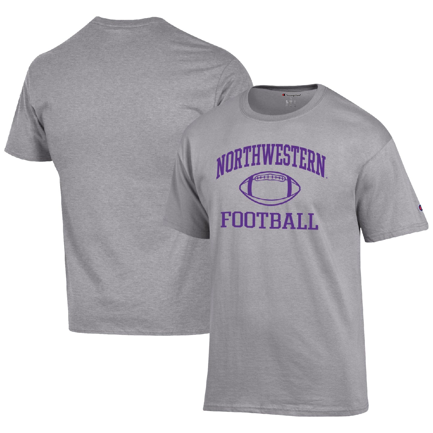 Men's Champion Heather Gray Northwestern Wildcats Football Icon T-Shirt