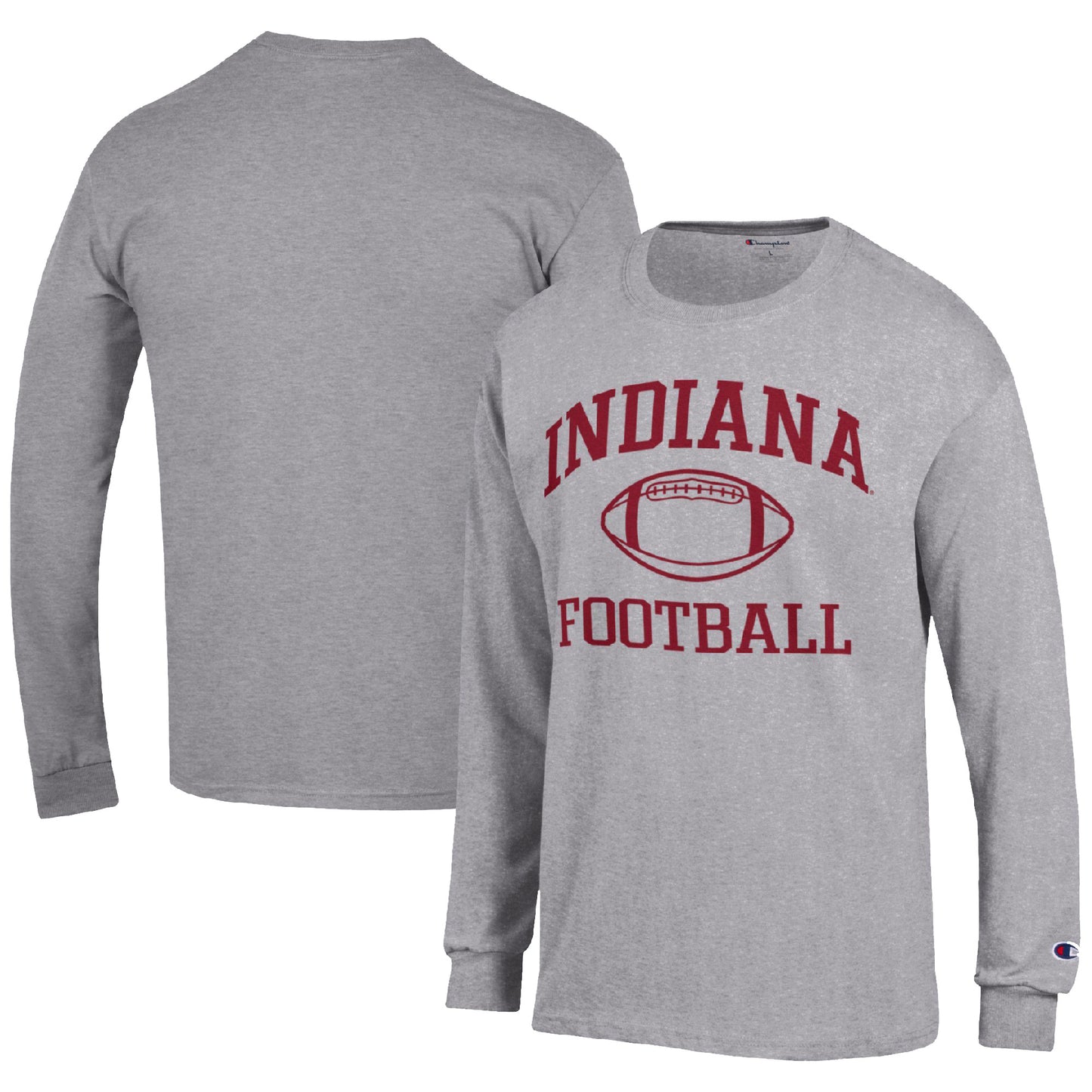 Men's Champion Heather Gray Indiana Hoosiers Football Icon Long Sleeve T-Shirt