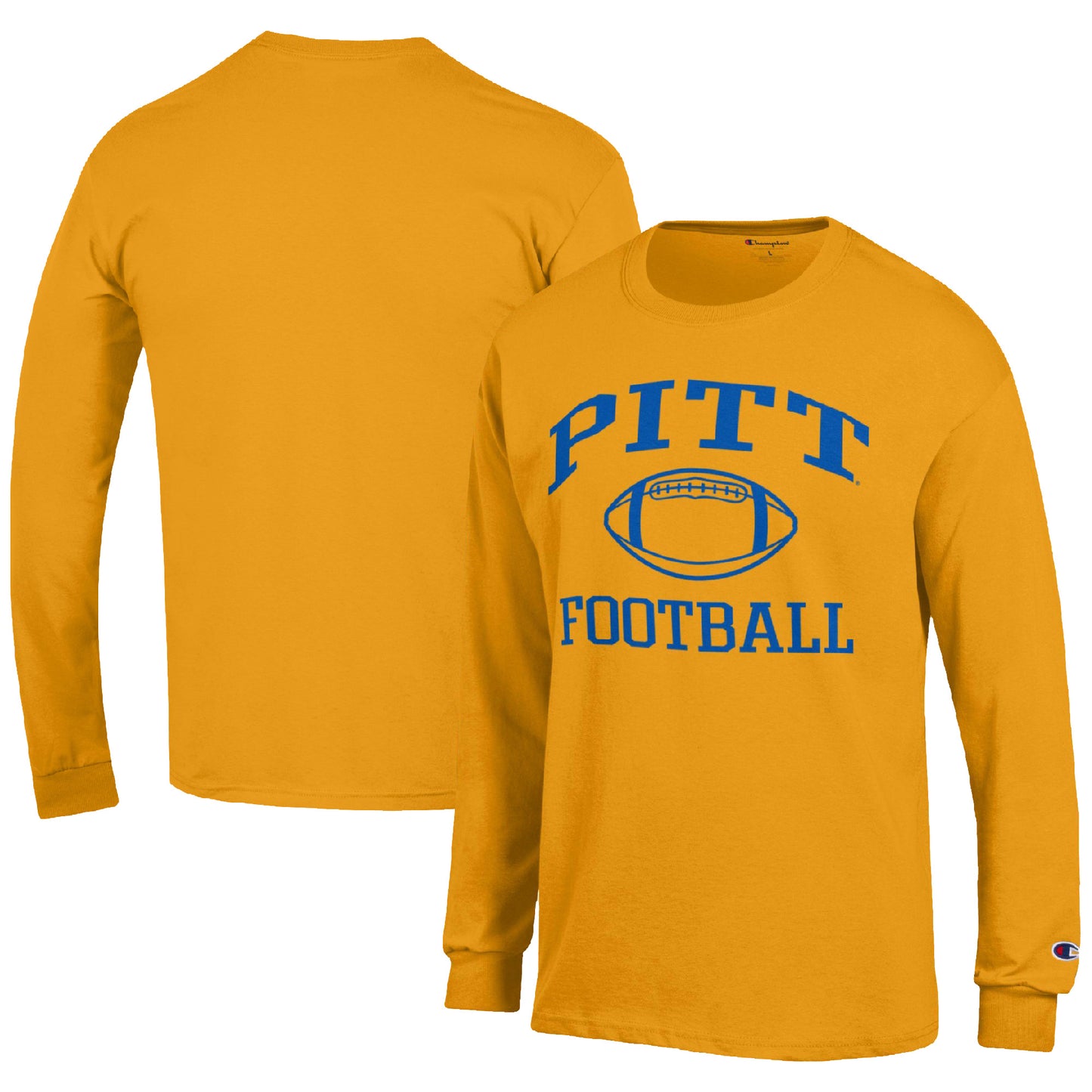 Men's Champion Gold Pitt Panthers Football Icon Long Sleeve T-Shirt