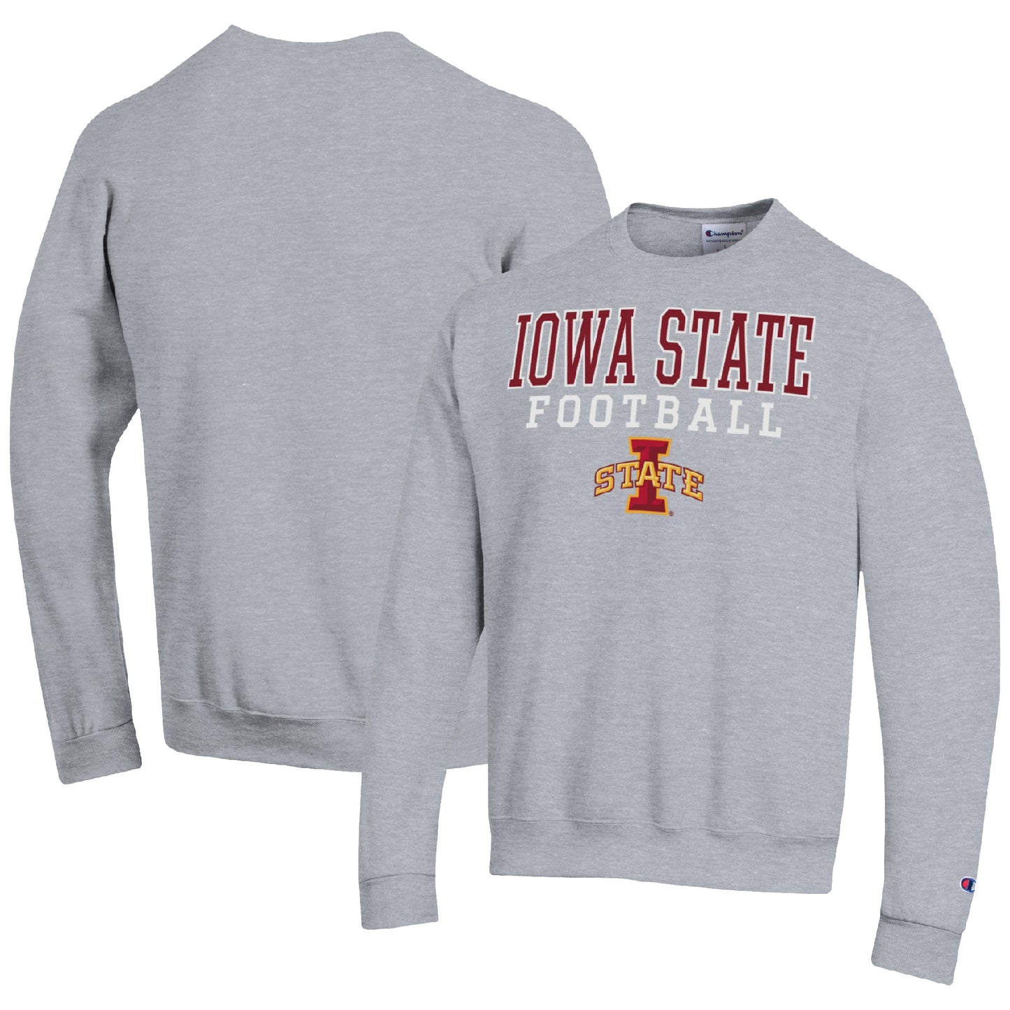 Men's Champion Heather Gray Iowa State Cyclones Football Stacked Pullover Sweatshirt