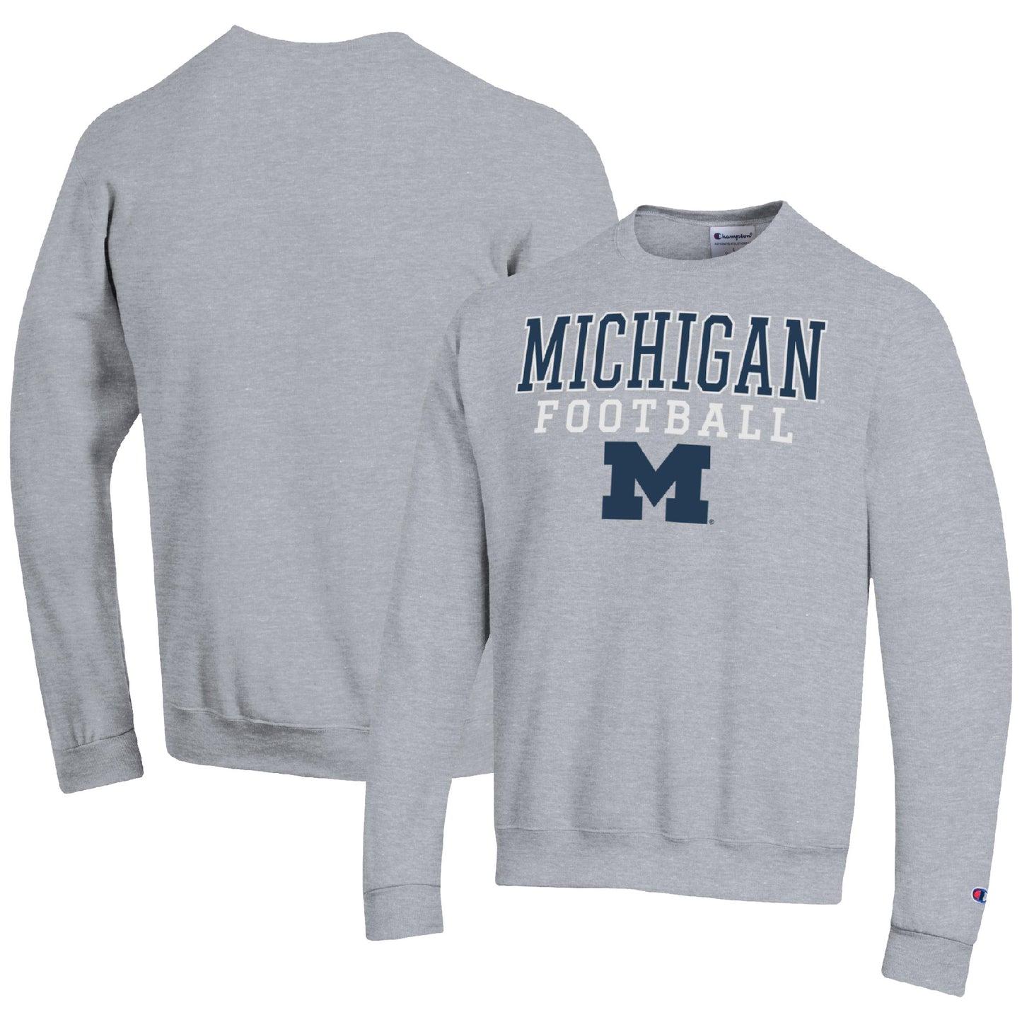 Men's Champion Heather Gray Michigan Wolverines Football Stacked Pullover Sweatshirt