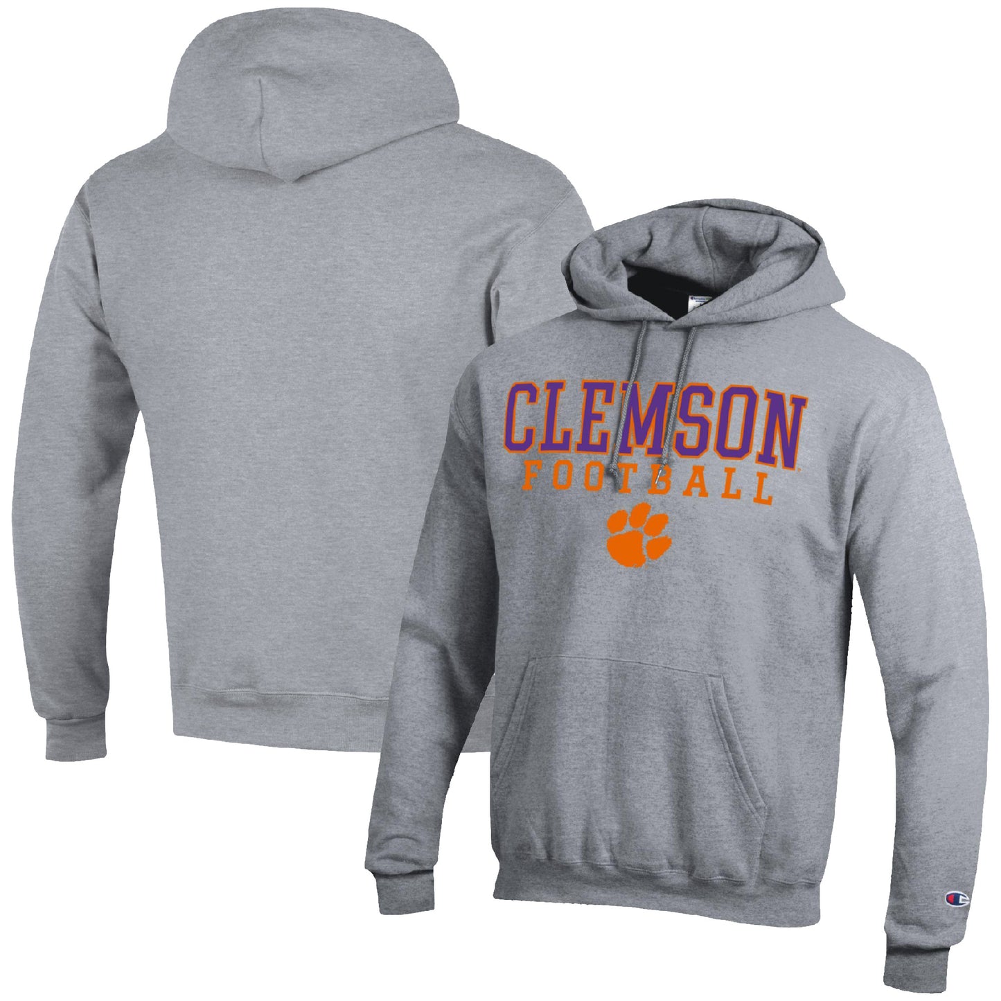 Men's Champion Heather Gray Clemson Tigers Football Stack Pullover Hoodie