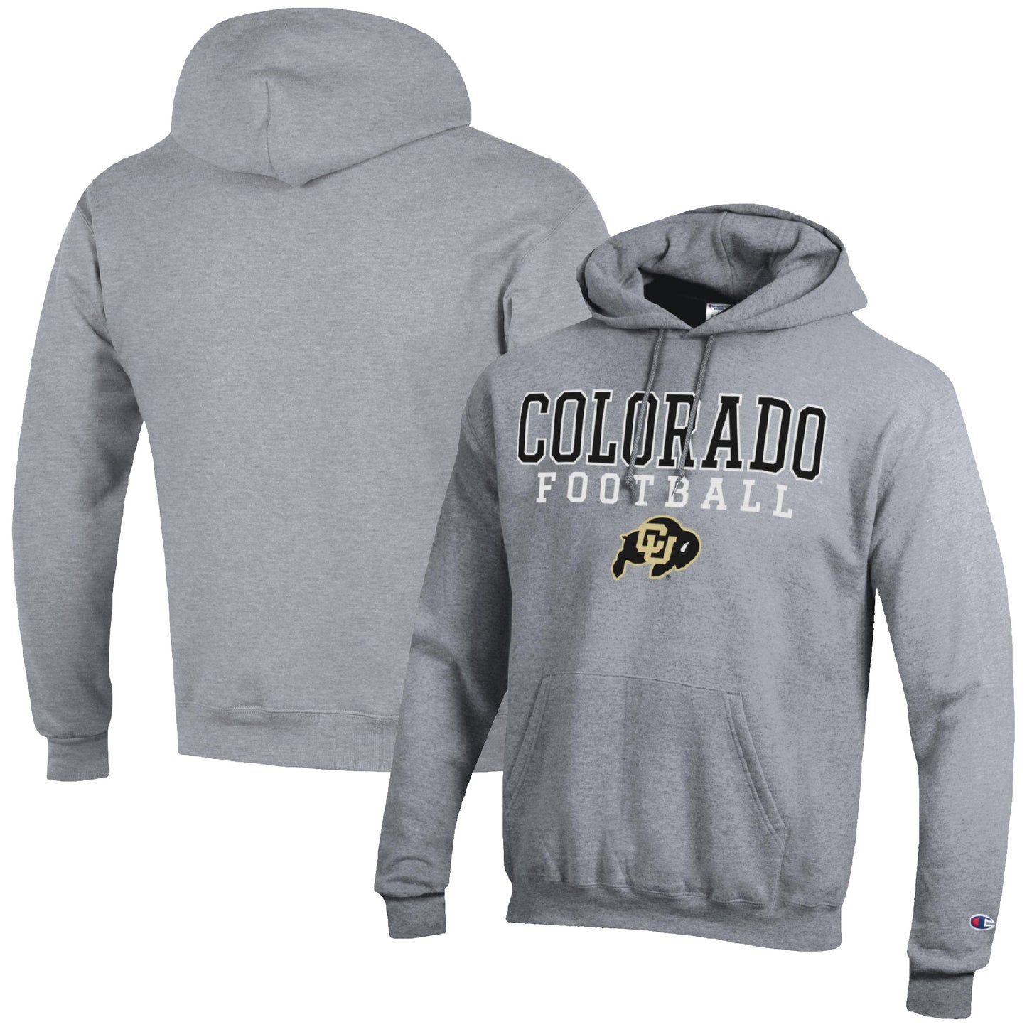 Men's Champion Heather Gray Colorado Buffaloes Football Stack Pullover Hoodie