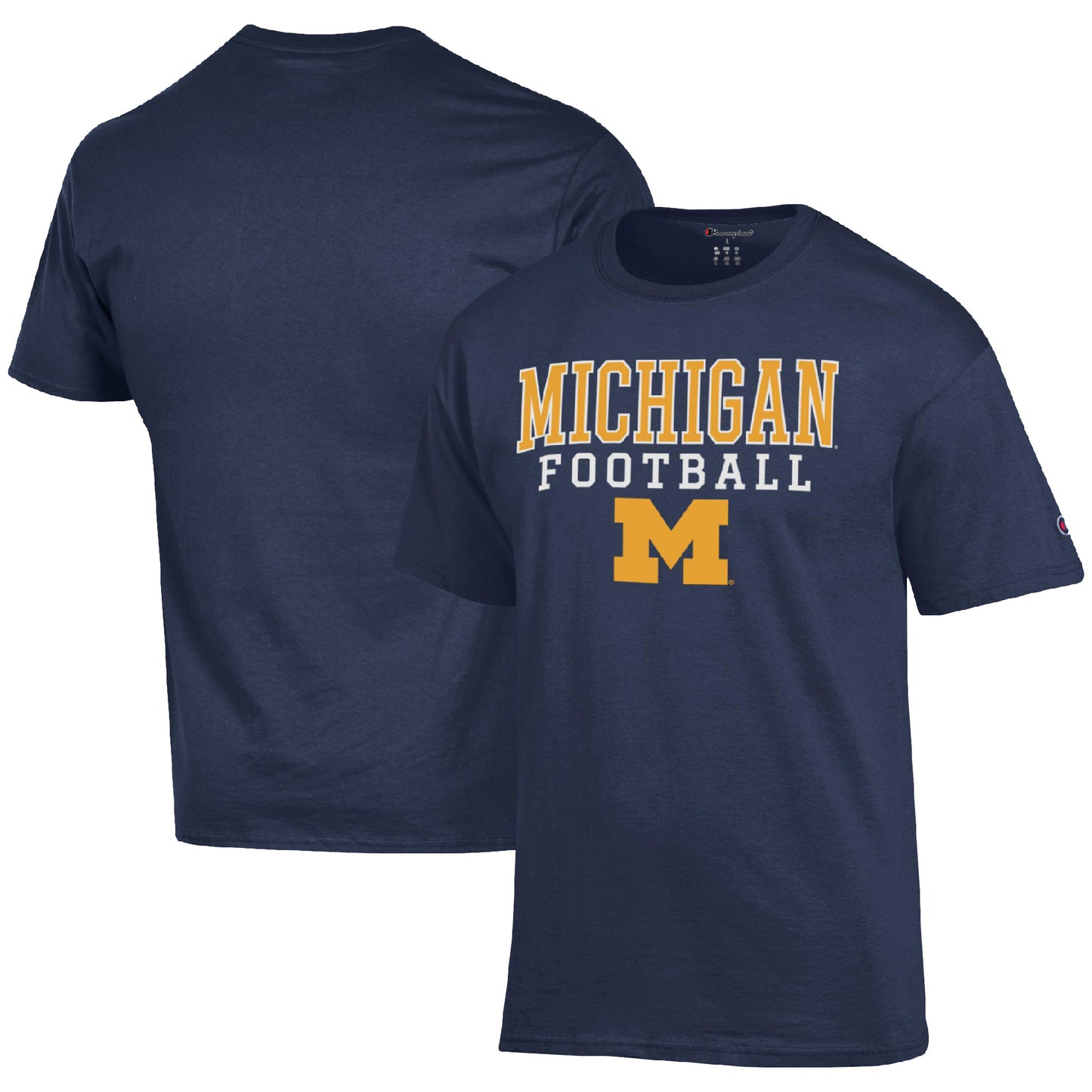 Men's Champion Navy Michigan Wolverines Football Stack T-Shirt