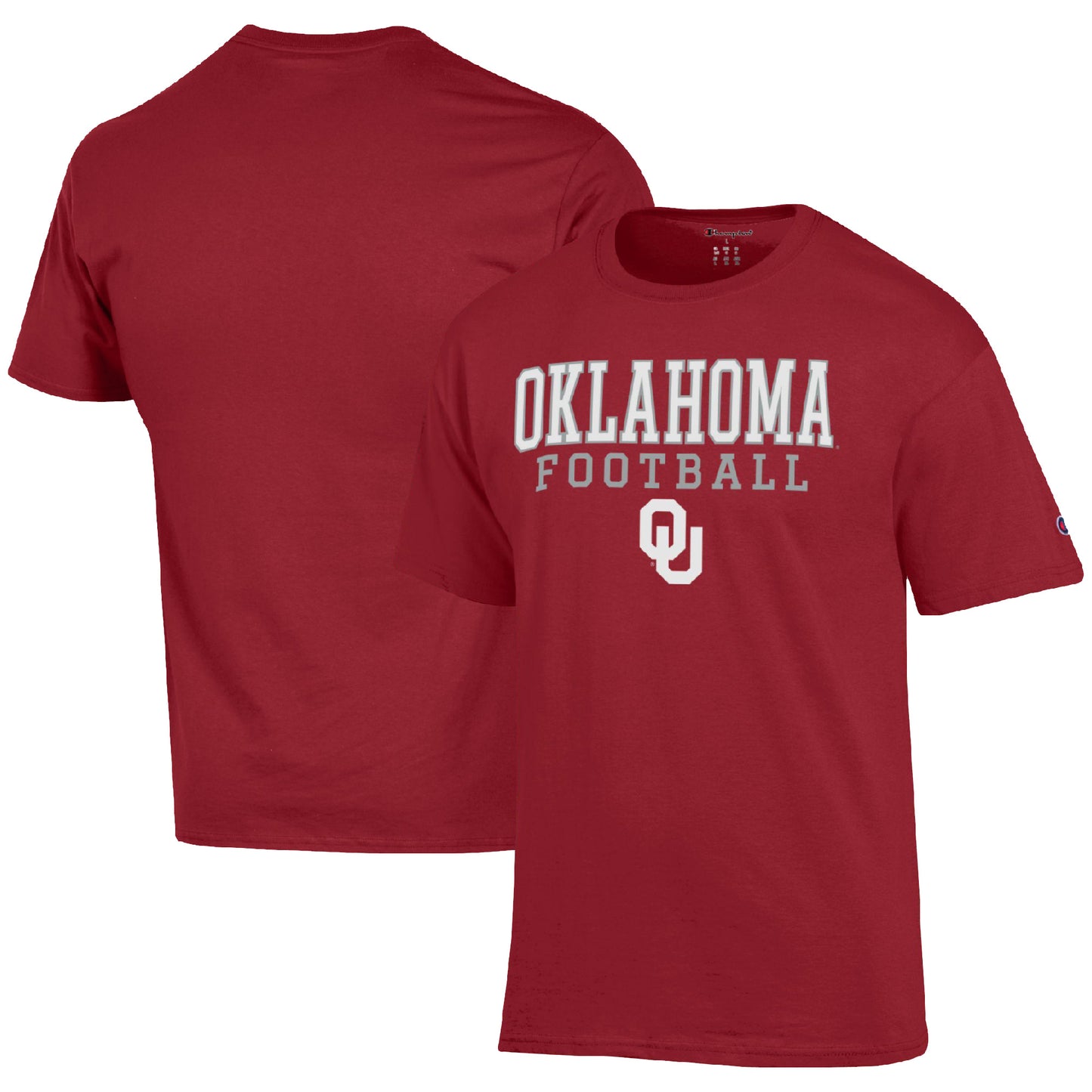 Men's Champion Crimson Oklahoma Sooners Football Stack T-Shirt