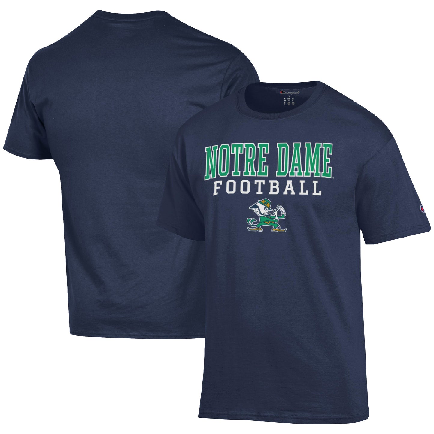Men's Champion Navy Notre Dame Fighting Irish Football Stack T-Shirt