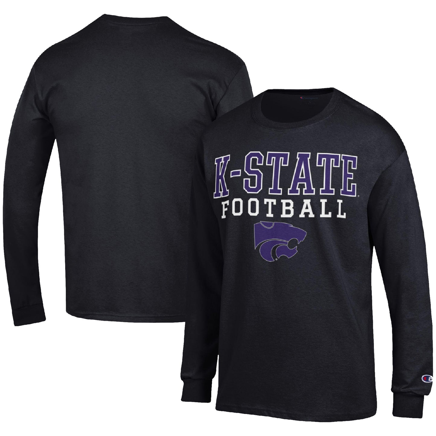 Men's Champion Black Kansas State Wildcats Football Stack Long Sleeve T-Shirt