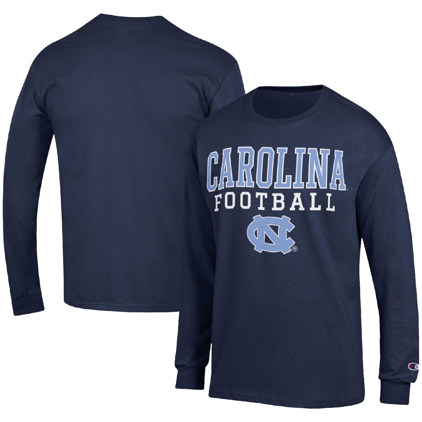 Men's Champion Navy North Carolina Tar Heels Football Stack Long Sleeve T-Shirt
