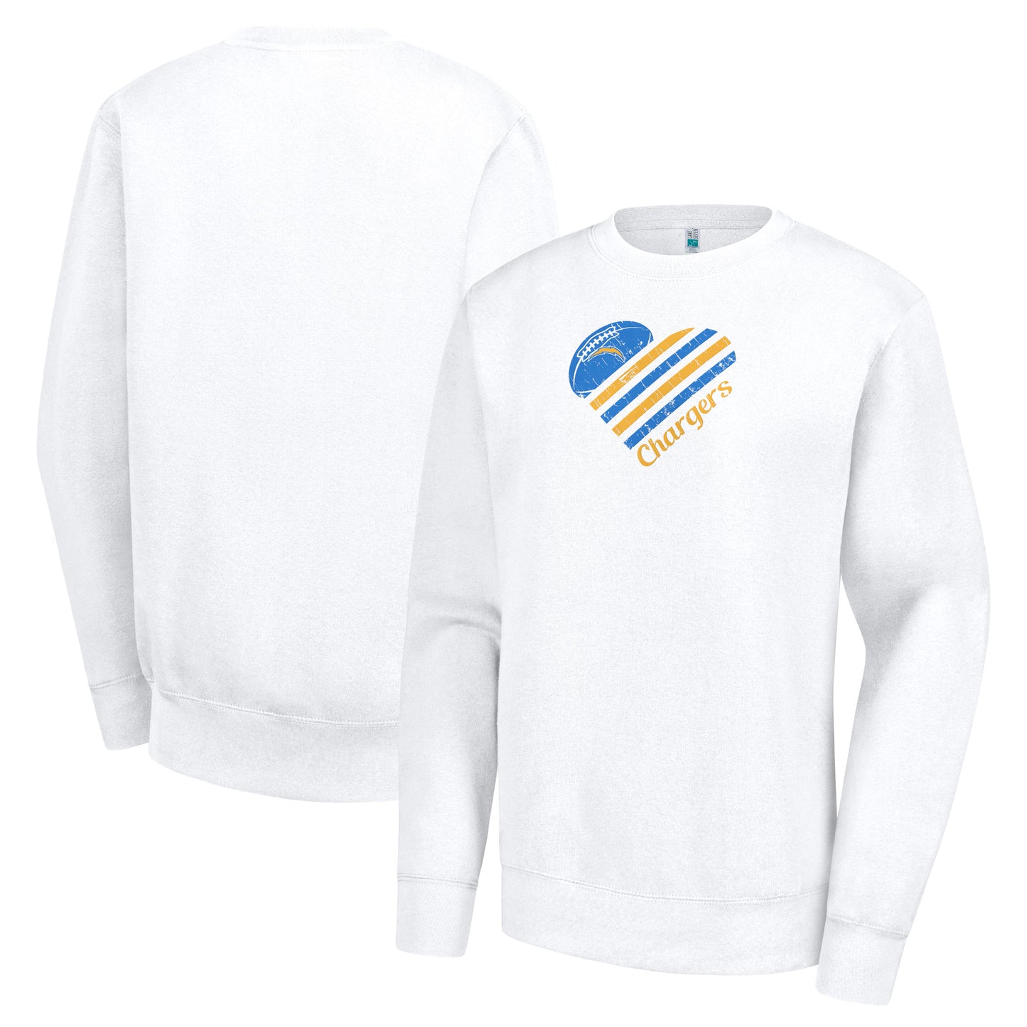Women's G-III 4Her by Carl Banks White Los Angeles Chargers Heart Graphic Fleece Pullover Sweatshirt