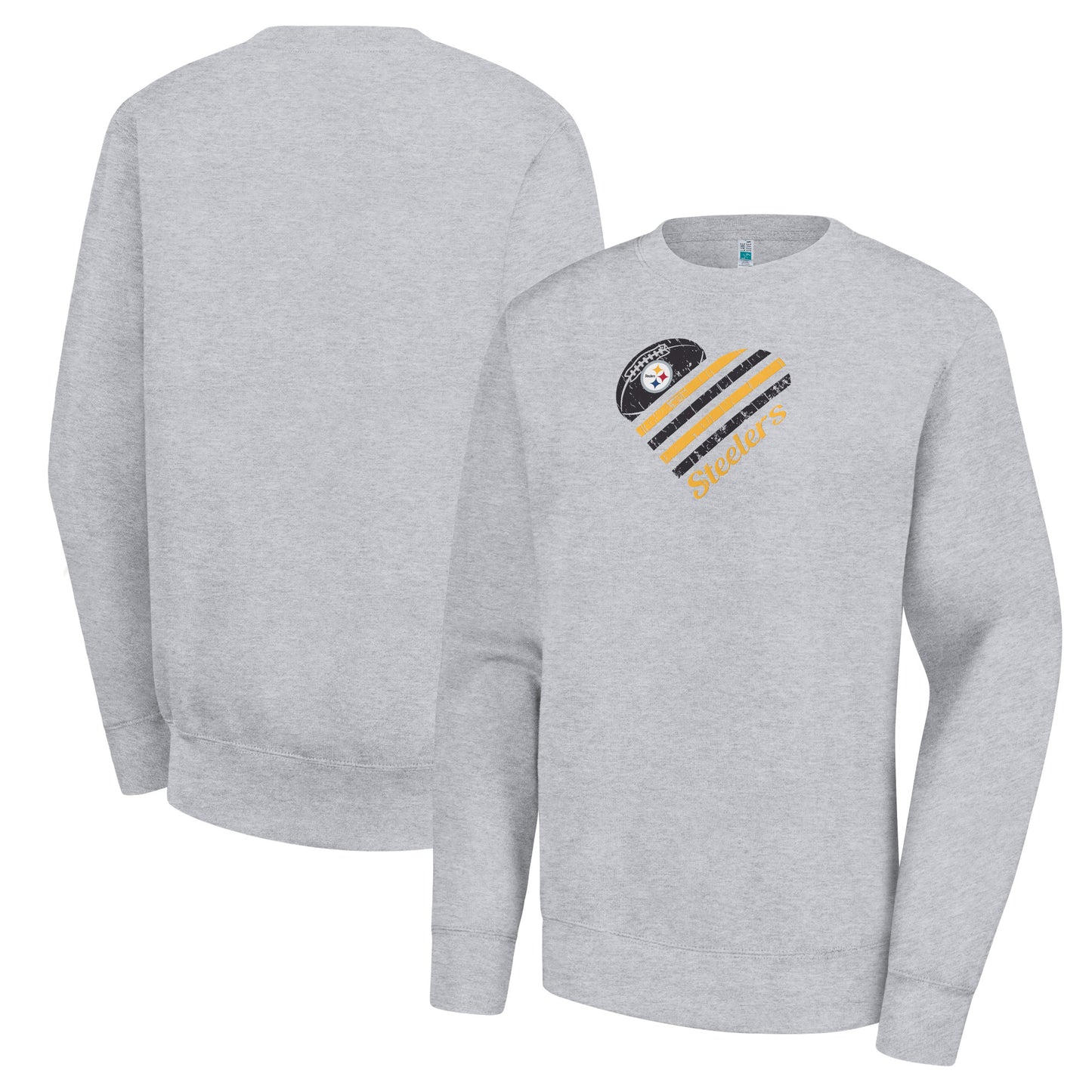 Women's G-III 4Her by Carl Banks Heather Gray Pittsburgh Steelers Heart Graphic Fleece Pullover Sweatshirt