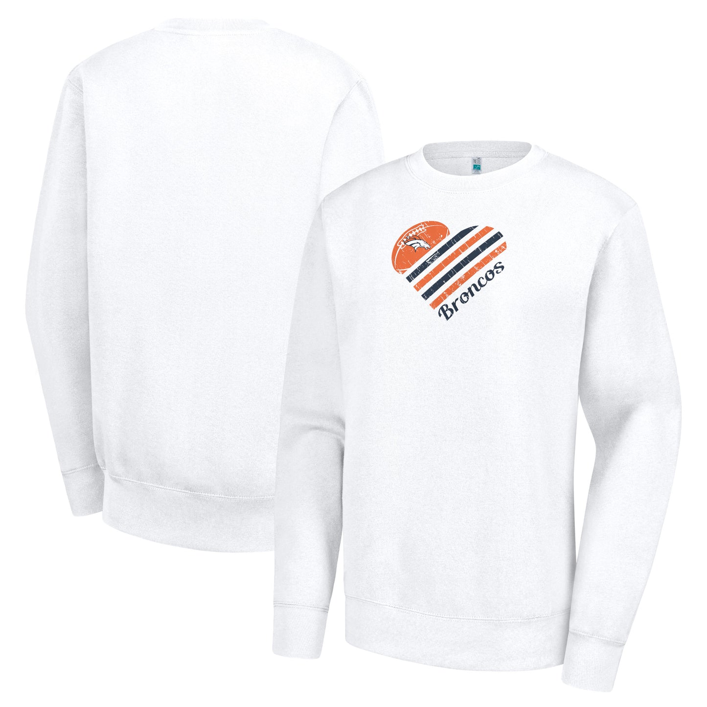 Women's G-III 4Her by Carl Banks White Denver Broncos Heart Graphic Fleece Pullover Sweatshirt