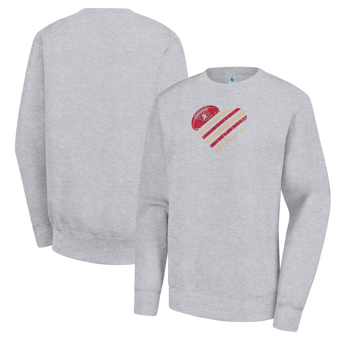 Women's G-III 4Her by Carl Banks Heather Gray San Francisco 49ers Heart Graphic Fleece Pullover Sweatshirt