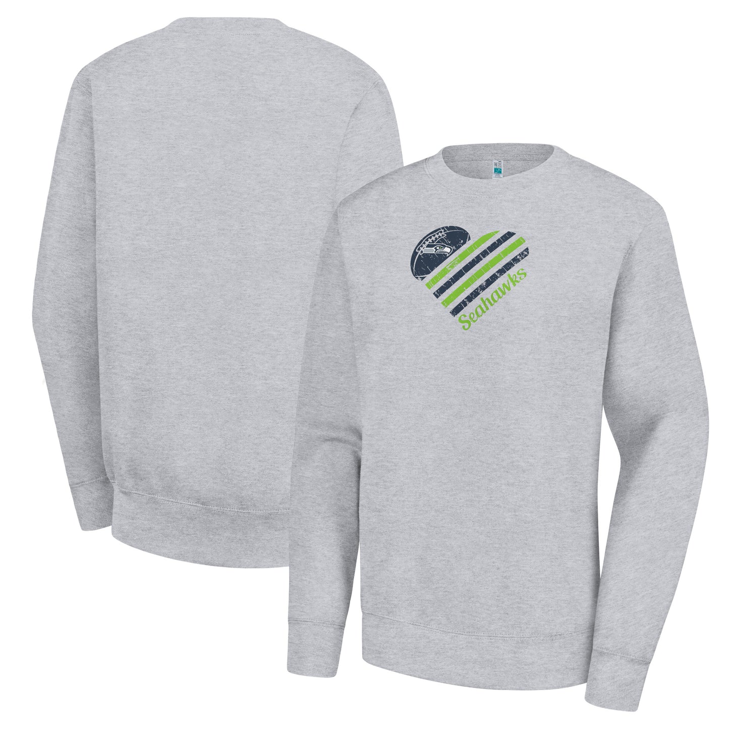 Women's G-III 4Her by Carl Banks Heather Gray Seattle Seahawks Heart Graphic Fleece Pullover Sweatshirt