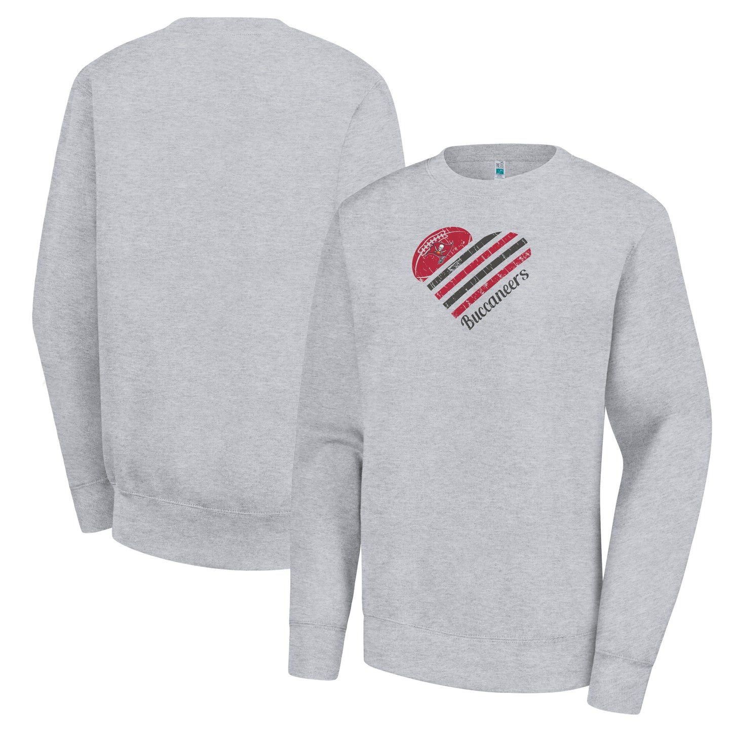 Women's G-III 4Her by Carl Banks Heather Gray Tampa Bay Buccaneers Heart Graphic Fleece Pullover Sweatshirt