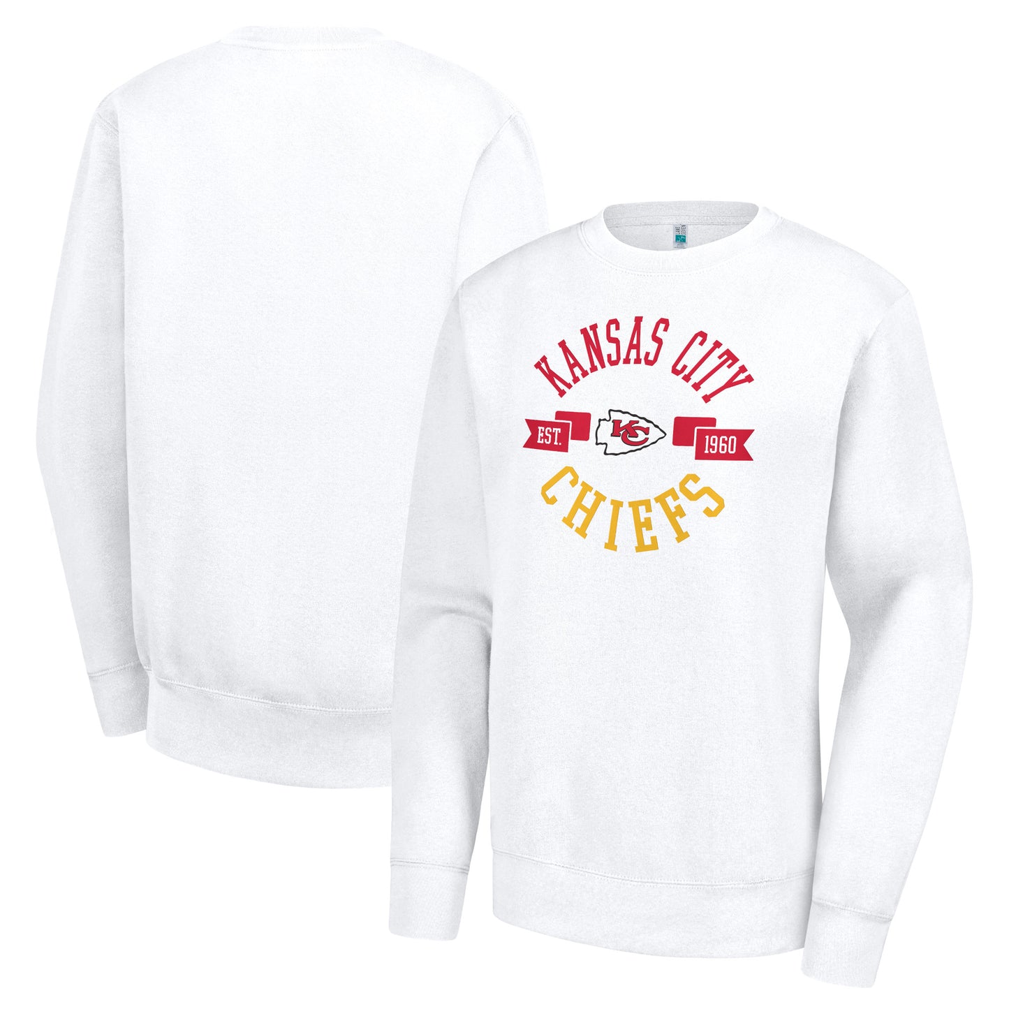 Women's G-III 4Her by Carl Banks White Kansas City Chiefs Large Team Graphic Fleece Pullover Sweatshirt