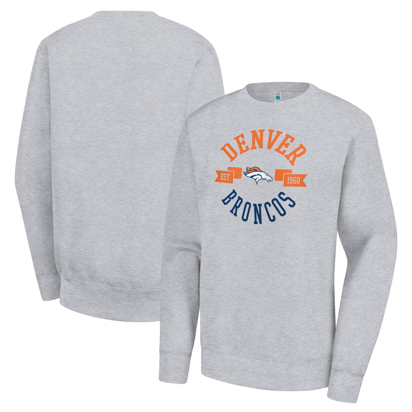 Women's G-III 4Her by Carl Banks Heather Gray Denver Broncos Large Team Graphic Fleece Pullover Sweatshirt