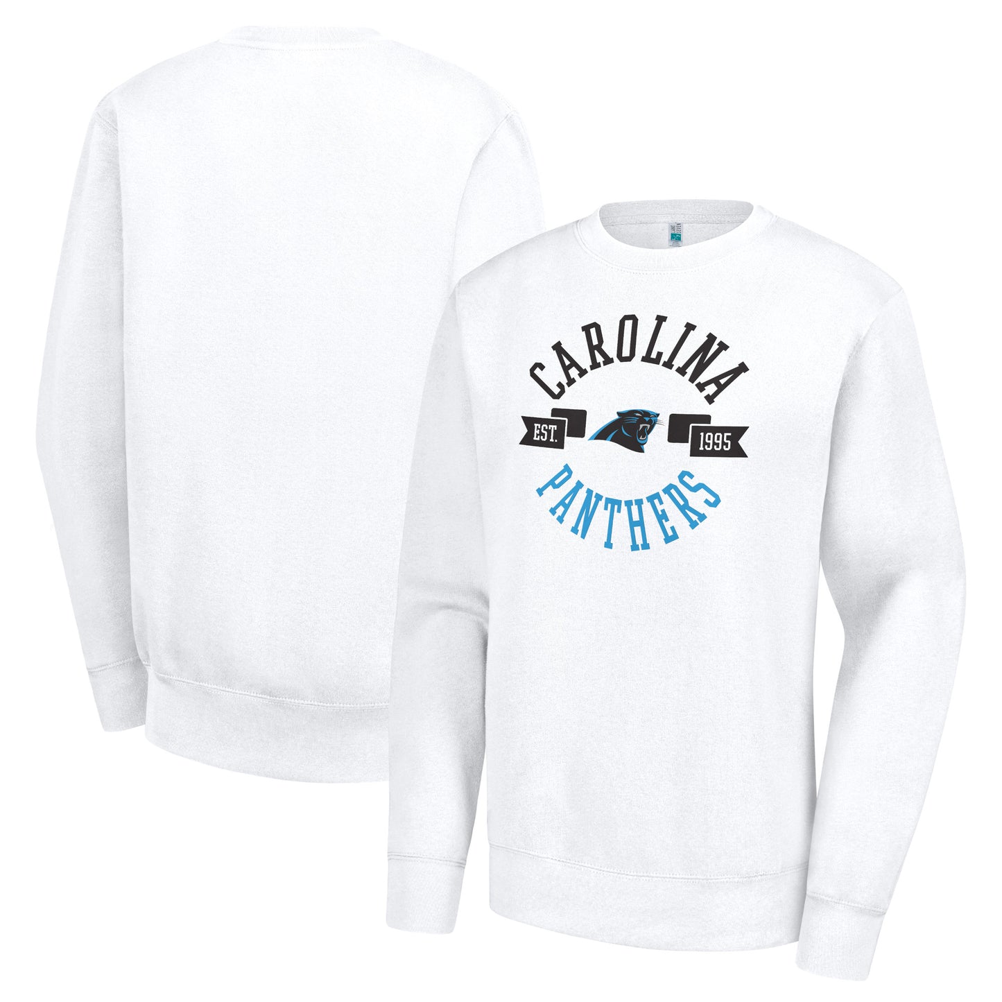 Women's G-III 4Her by Carl Banks White Carolina Panthers Large Team Graphic Fleece Pullover Sweatshirt