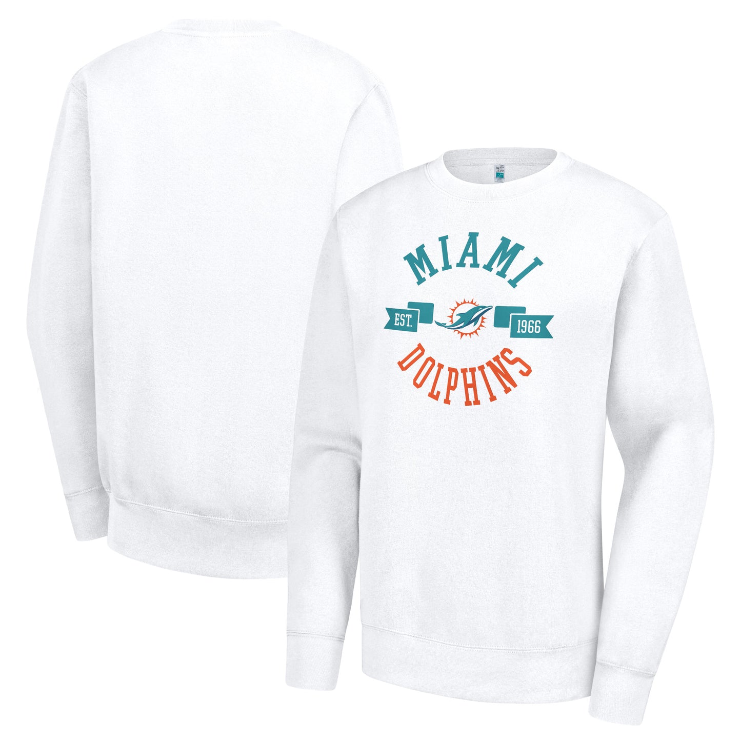 Women's G-III 4Her by Carl Banks White Miami Dolphins Large Team Graphic Fleece Pullover Sweatshirt