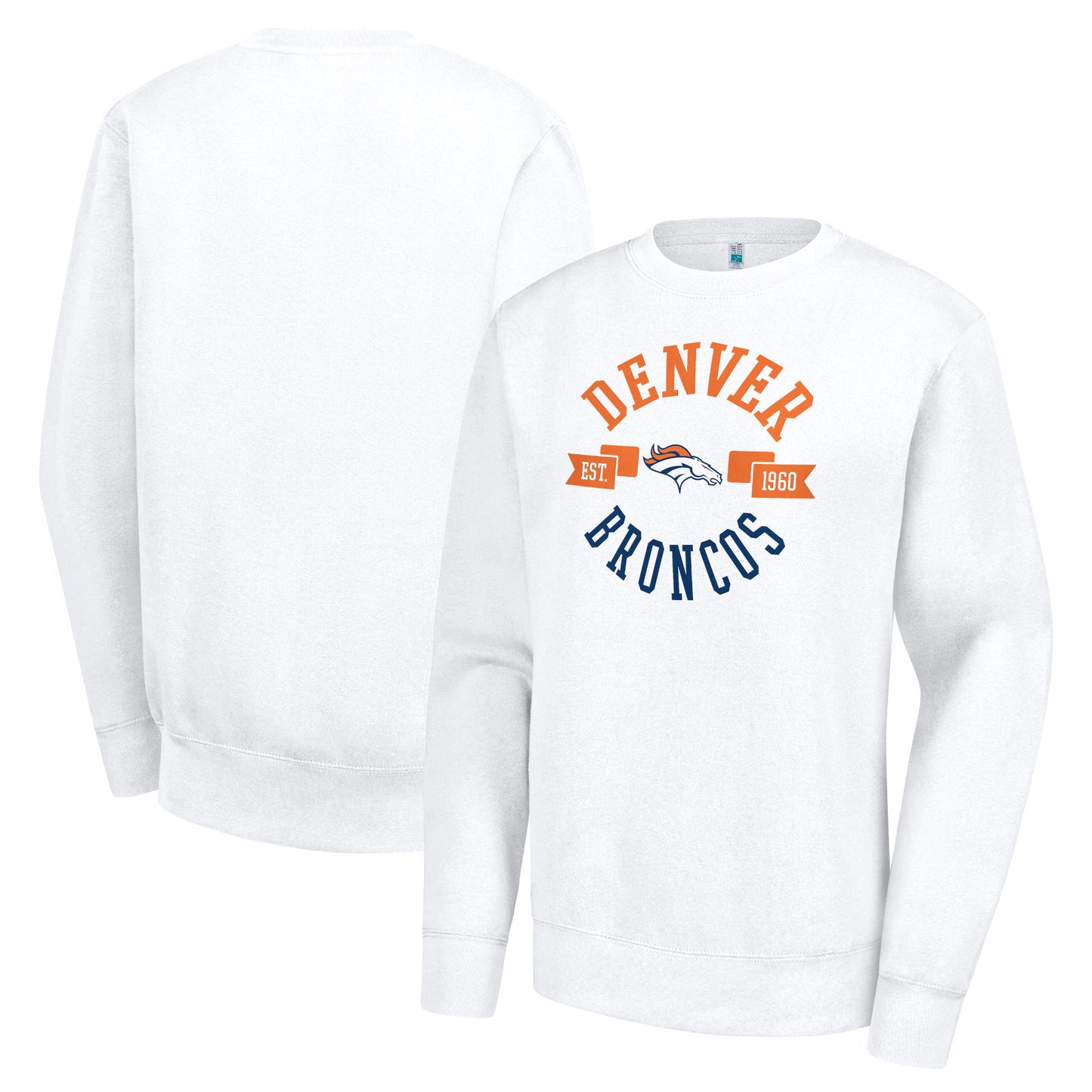 Women's G-III 4Her by Carl Banks White Denver Broncos Large Team Graphic Fleece Pullover Sweatshirt