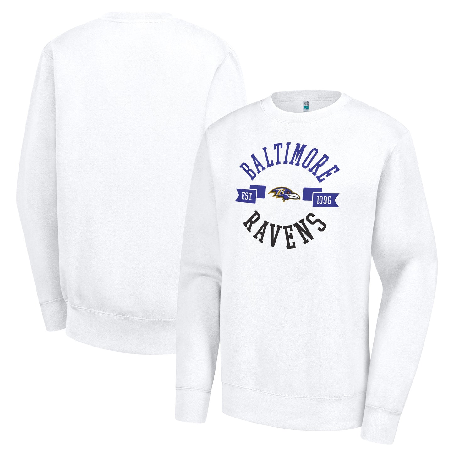 Women's G-III 4Her by Carl Banks White Baltimore Ravens Large Team Graphic Fleece Pullover Sweatshirt