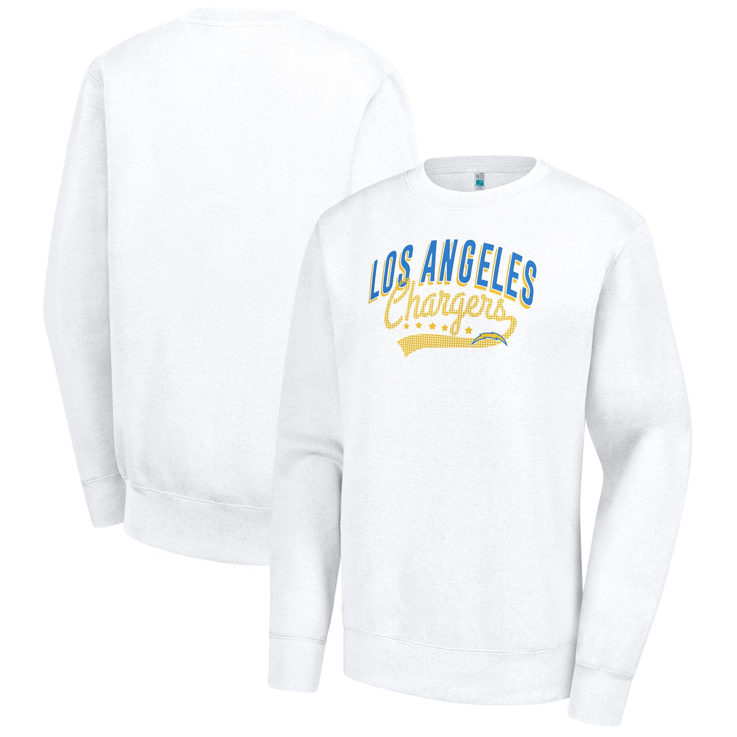 Women's G-III 4Her by Carl Banks White Los Angeles Chargers Filigree Logo Graphic Fleece Pullover Sweatshirt