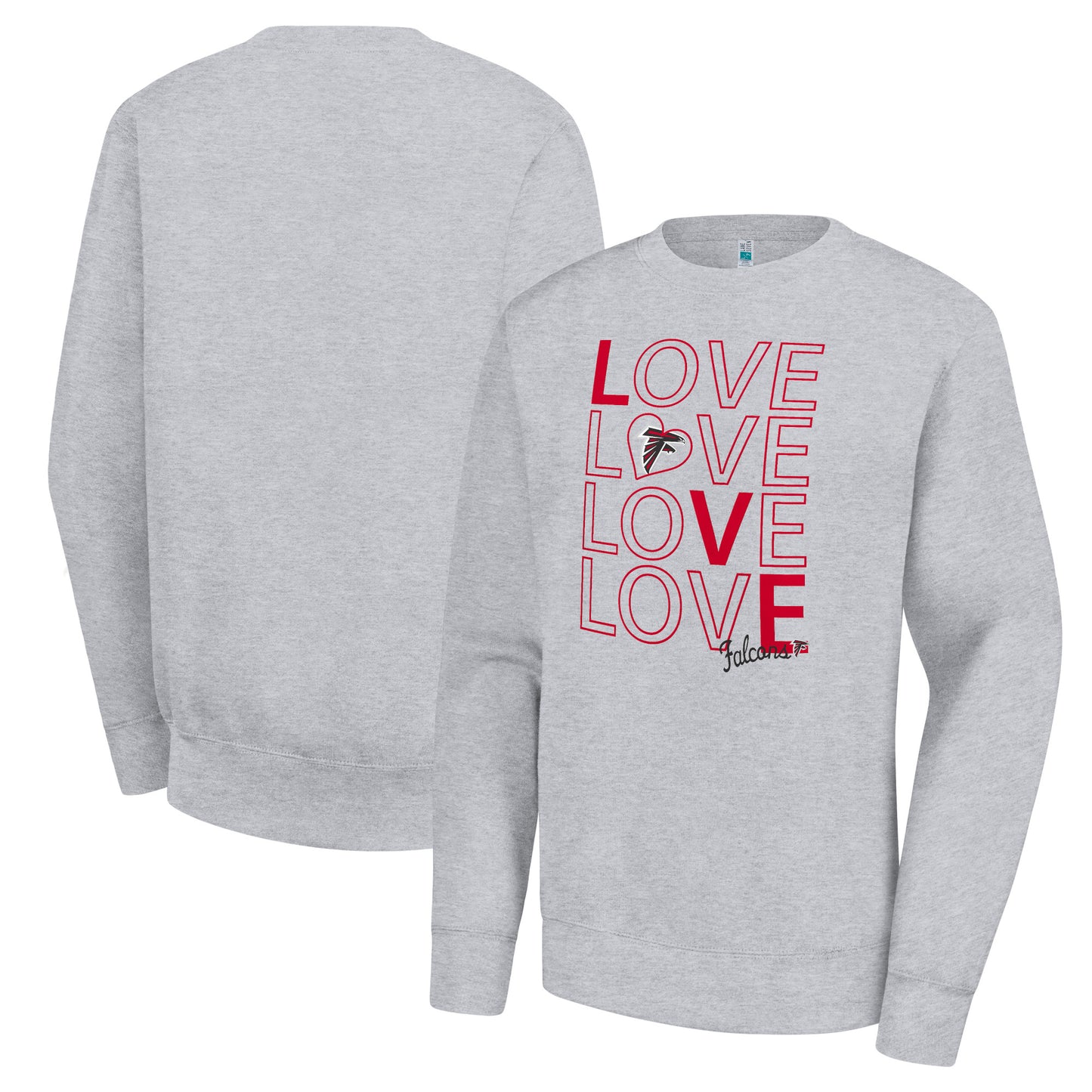 Women's G-III 4Her by Carl Banks Heather Gray Atlanta Falcons Lots of Love Graphic Fleece Pullover Sweatshirt