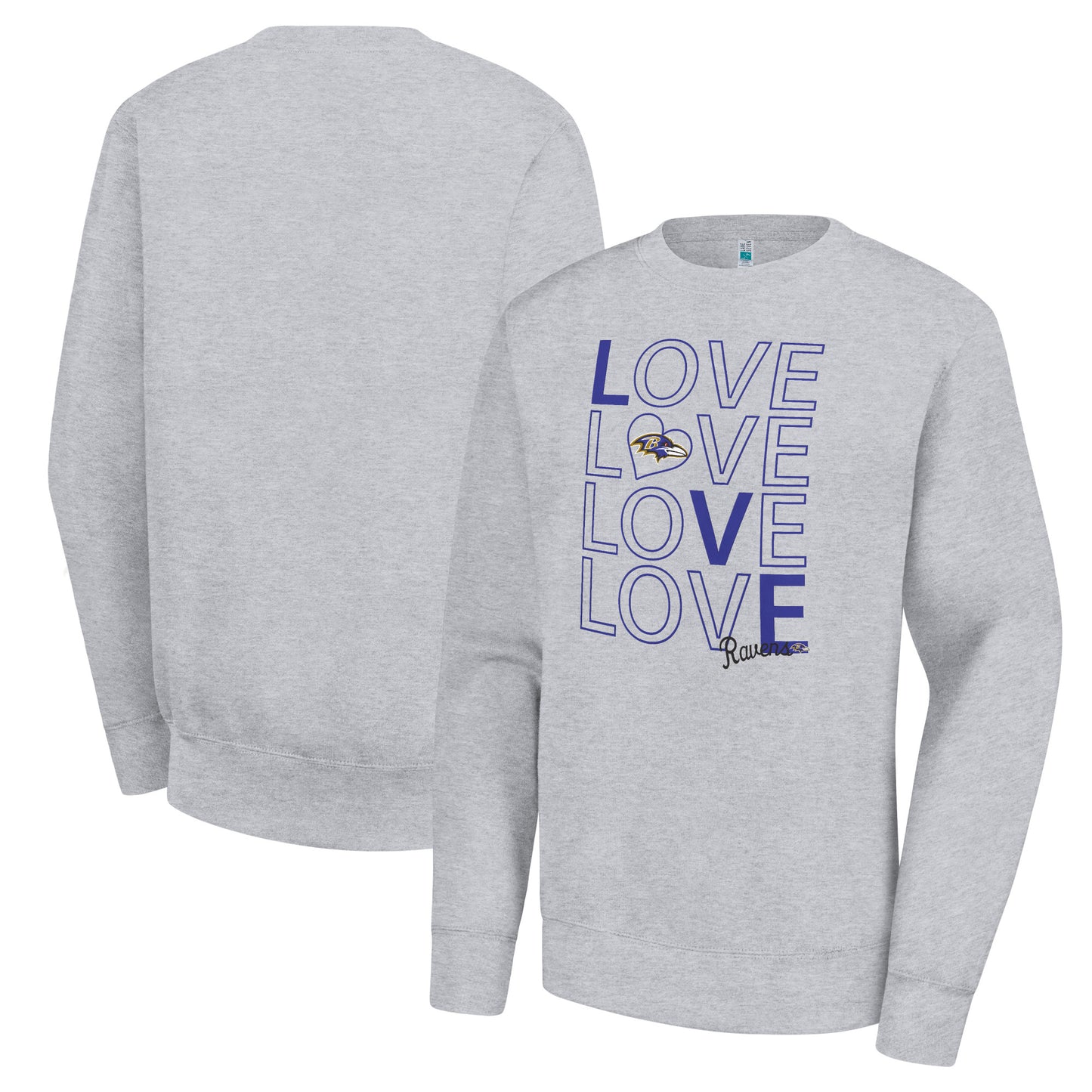 Women's G-III 4Her by Carl Banks Heather Gray Baltimore Ravens Lots of Love Graphic Fleece Pullover Sweatshirt