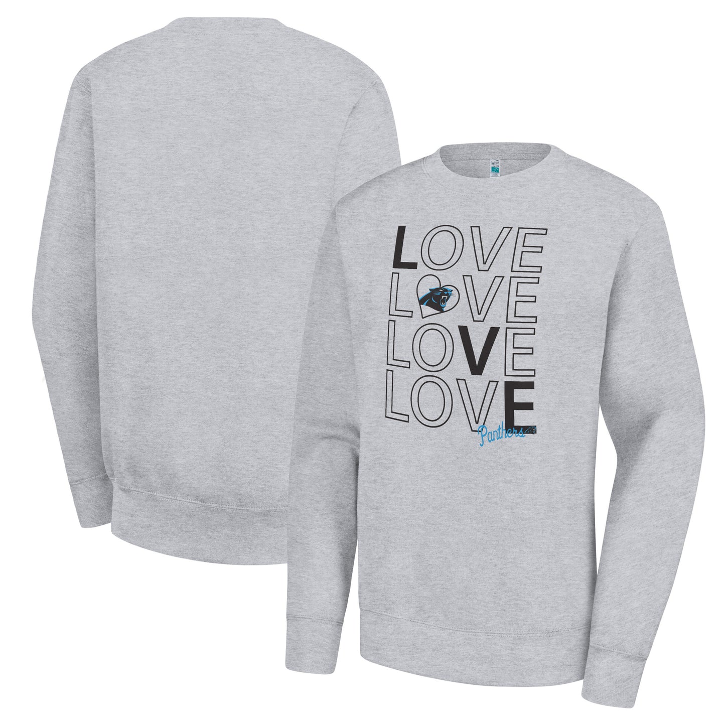 Women's G-III 4Her by Carl Banks Heather Gray Carolina Panthers Lots of Love Graphic Fleece Pullover Sweatshirt