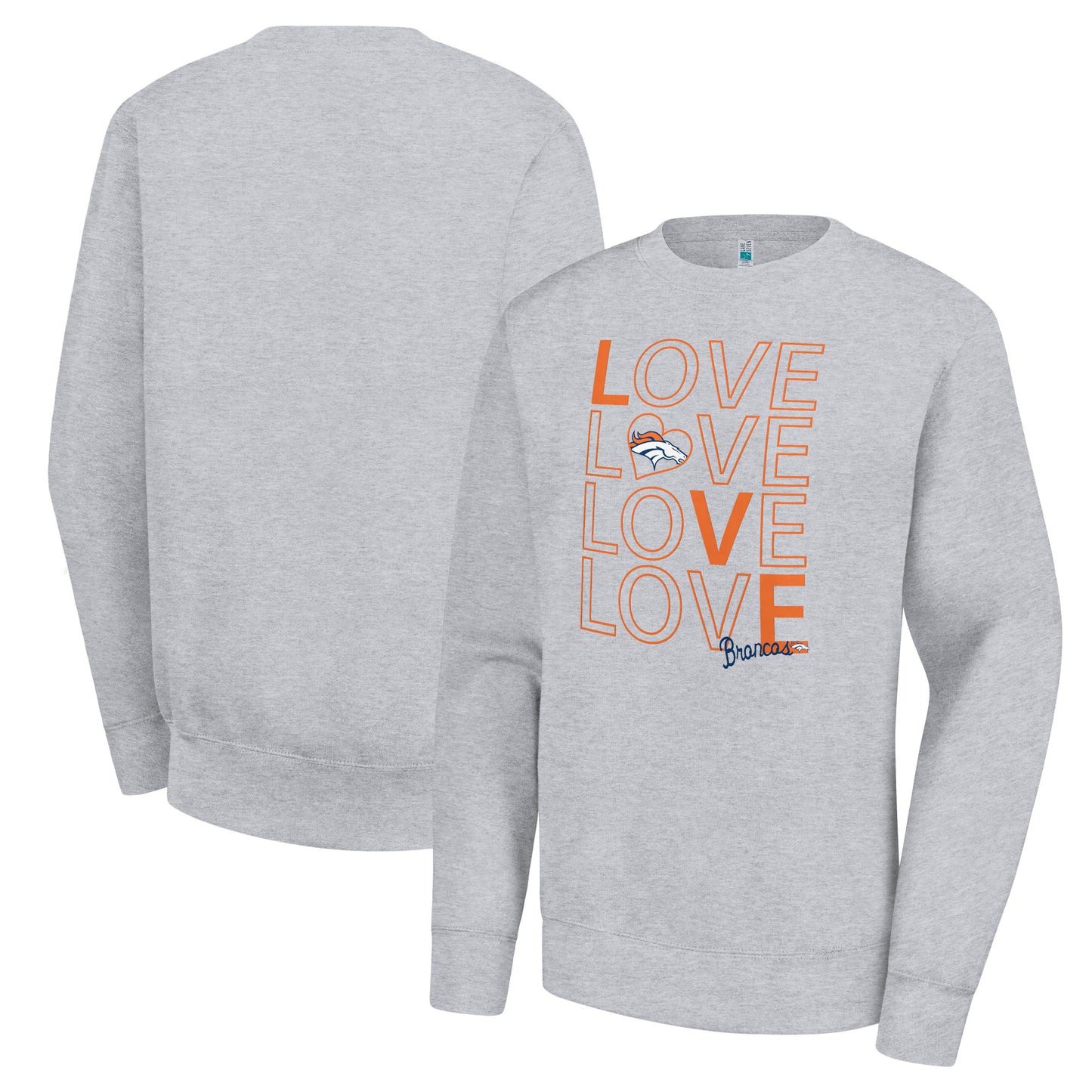 Women's G-III 4Her by Carl Banks Heather Gray Denver Broncos Lots of Love Graphic Fleece Pullover Sweatshirt