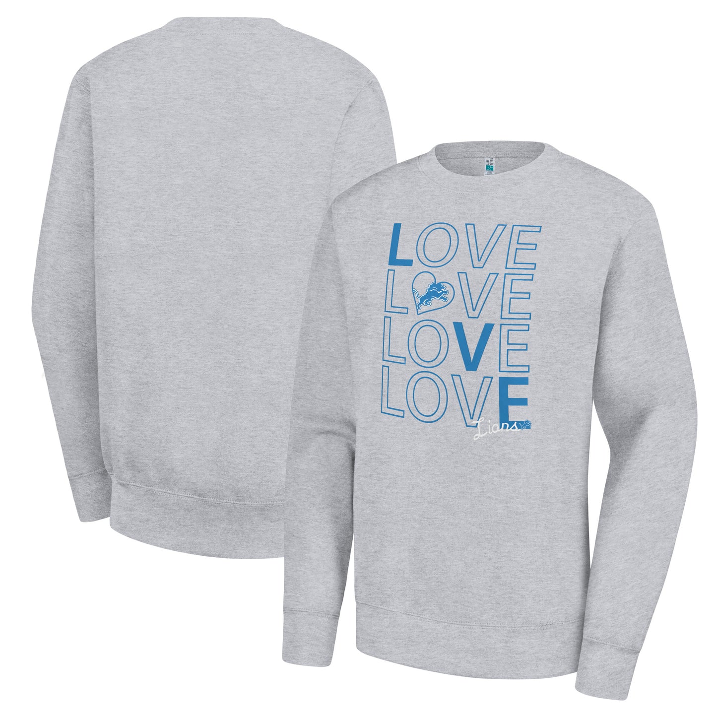 Women's G-III 4Her by Carl Banks Heather Gray Detroit Lions Lots of Love Graphic Fleece Pullover Sweatshirt