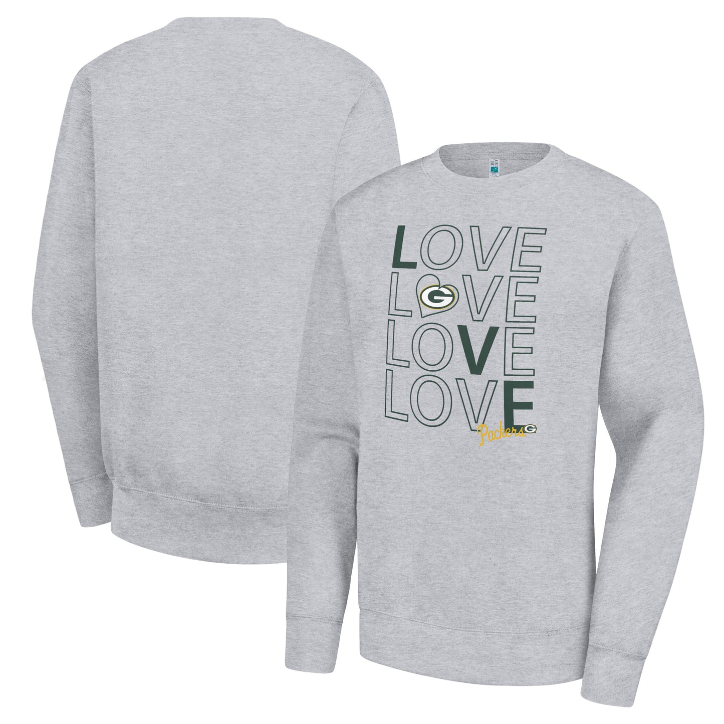 Women's G-III 4Her by Carl Banks Heather Gray Green Bay Packers Lots of Love Graphic Fleece Pullover Sweatshirt