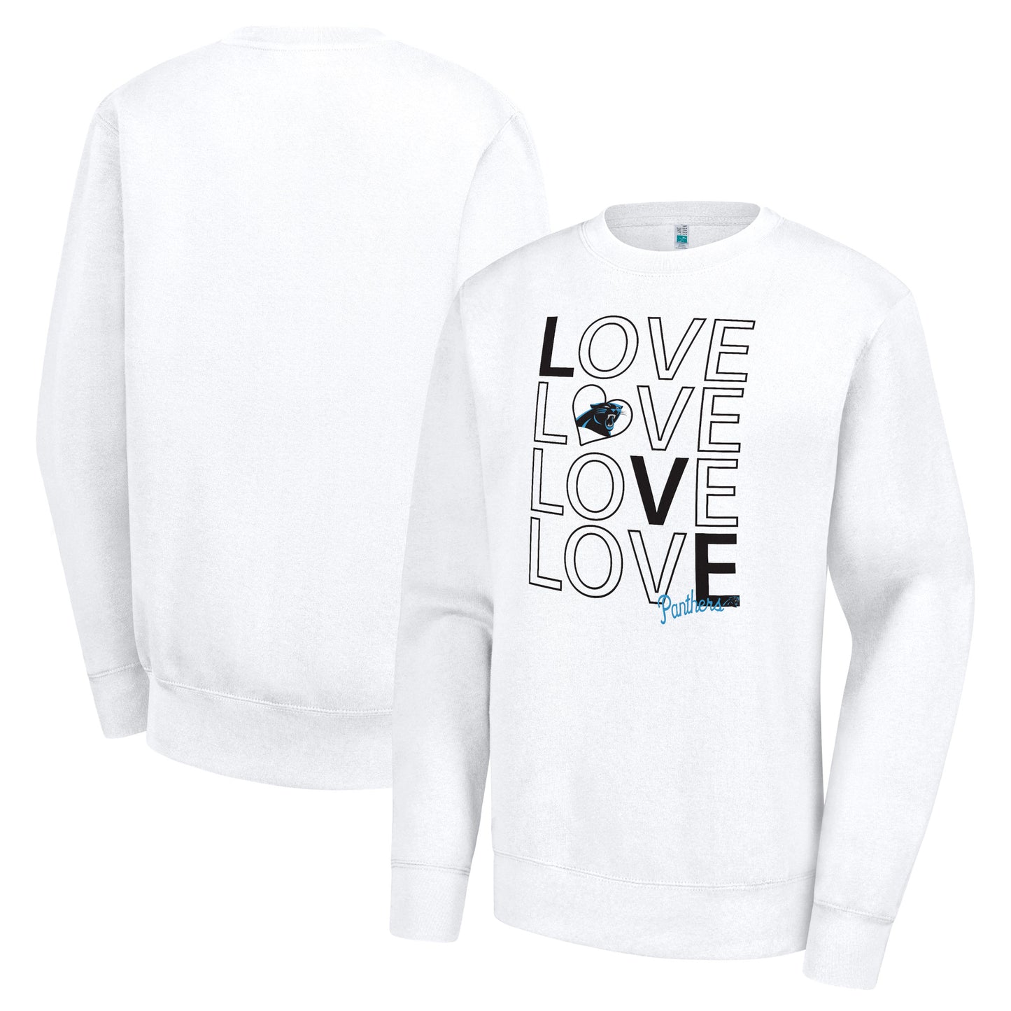Women's G-III 4Her by Carl Banks White Carolina Panthers Lots of Love Graphic Fleece Pullover Sweatshirt